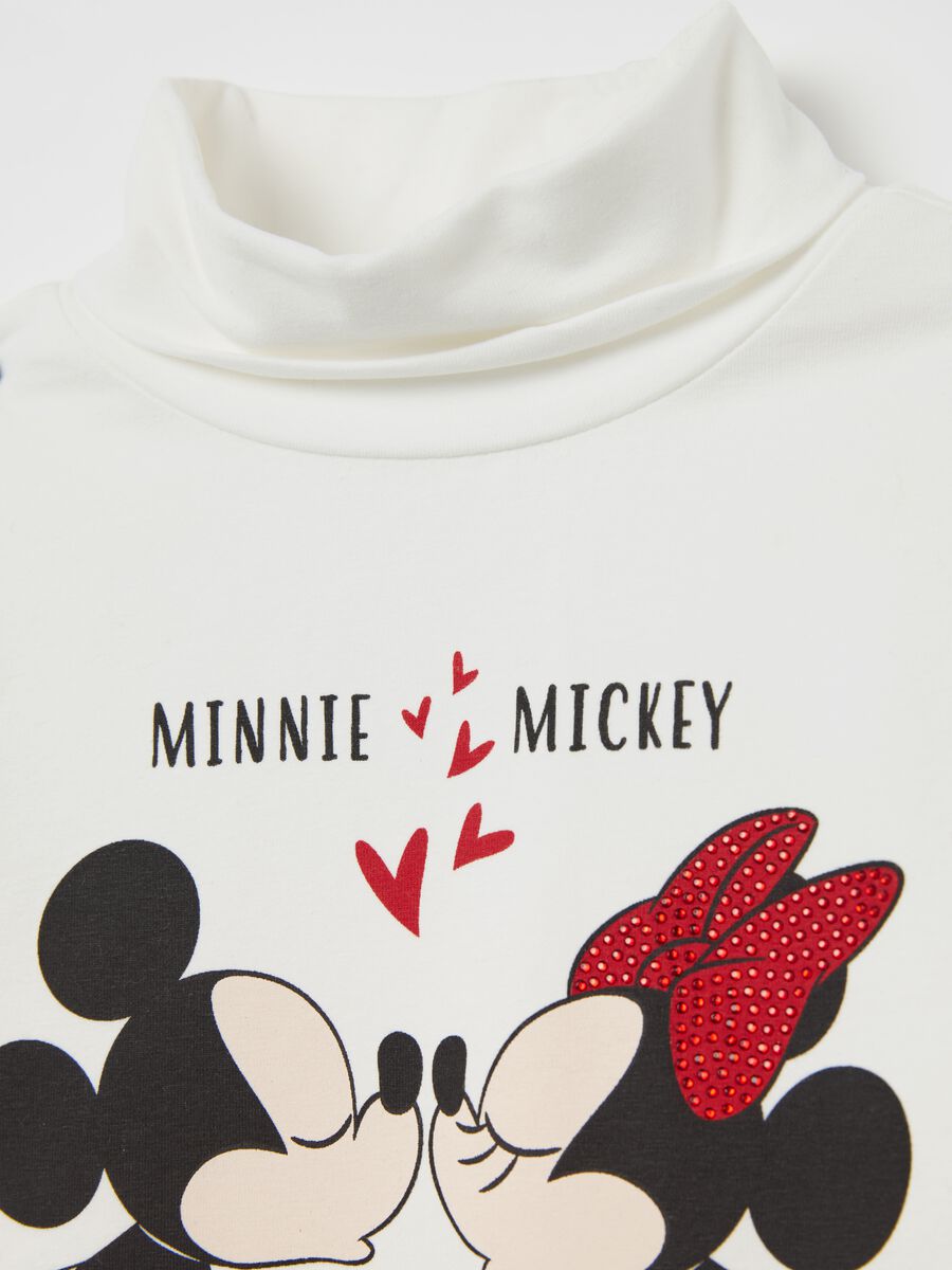 T-shirt a collo alto stampa Minnie e Topolino_3