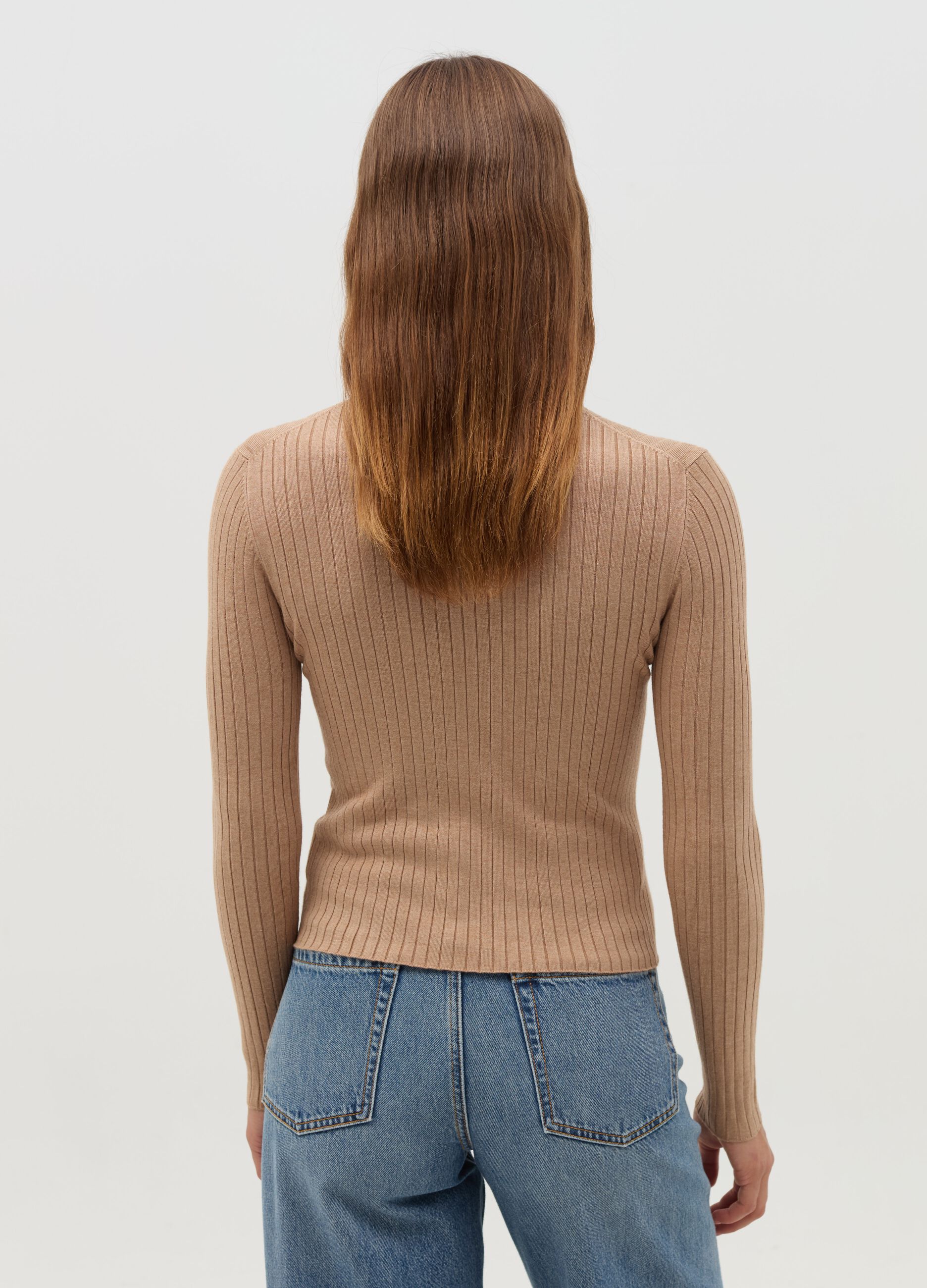 Ribbed knit pullover with mock neck