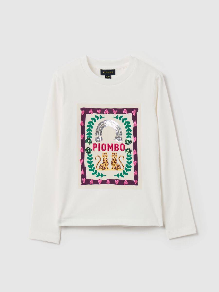 T-shirt a maniche lunghe con ricamo e paillettes_0