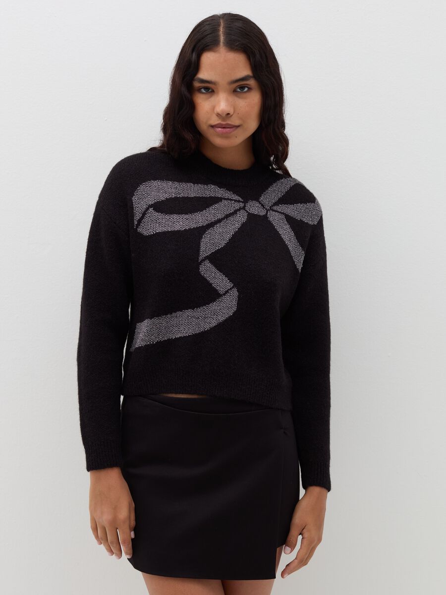 Pullover with jacquard bow in lurex_1