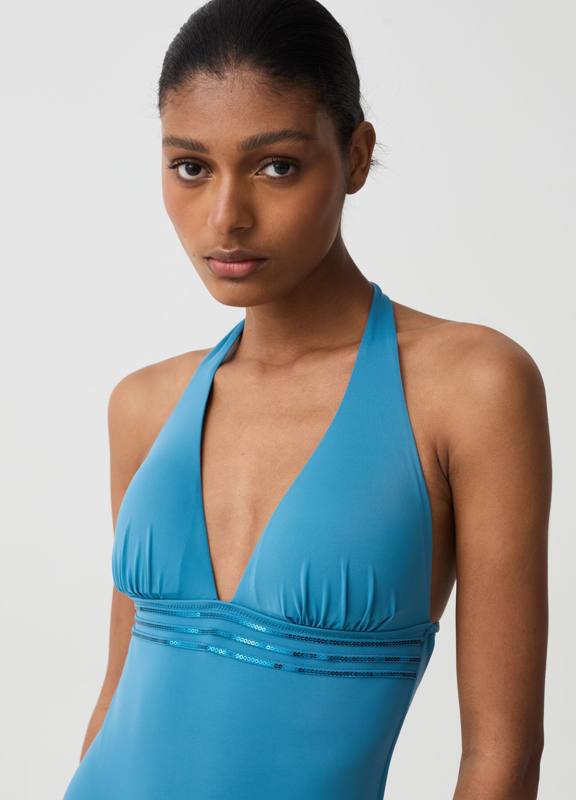 One-piece swimsuit with micro sequins