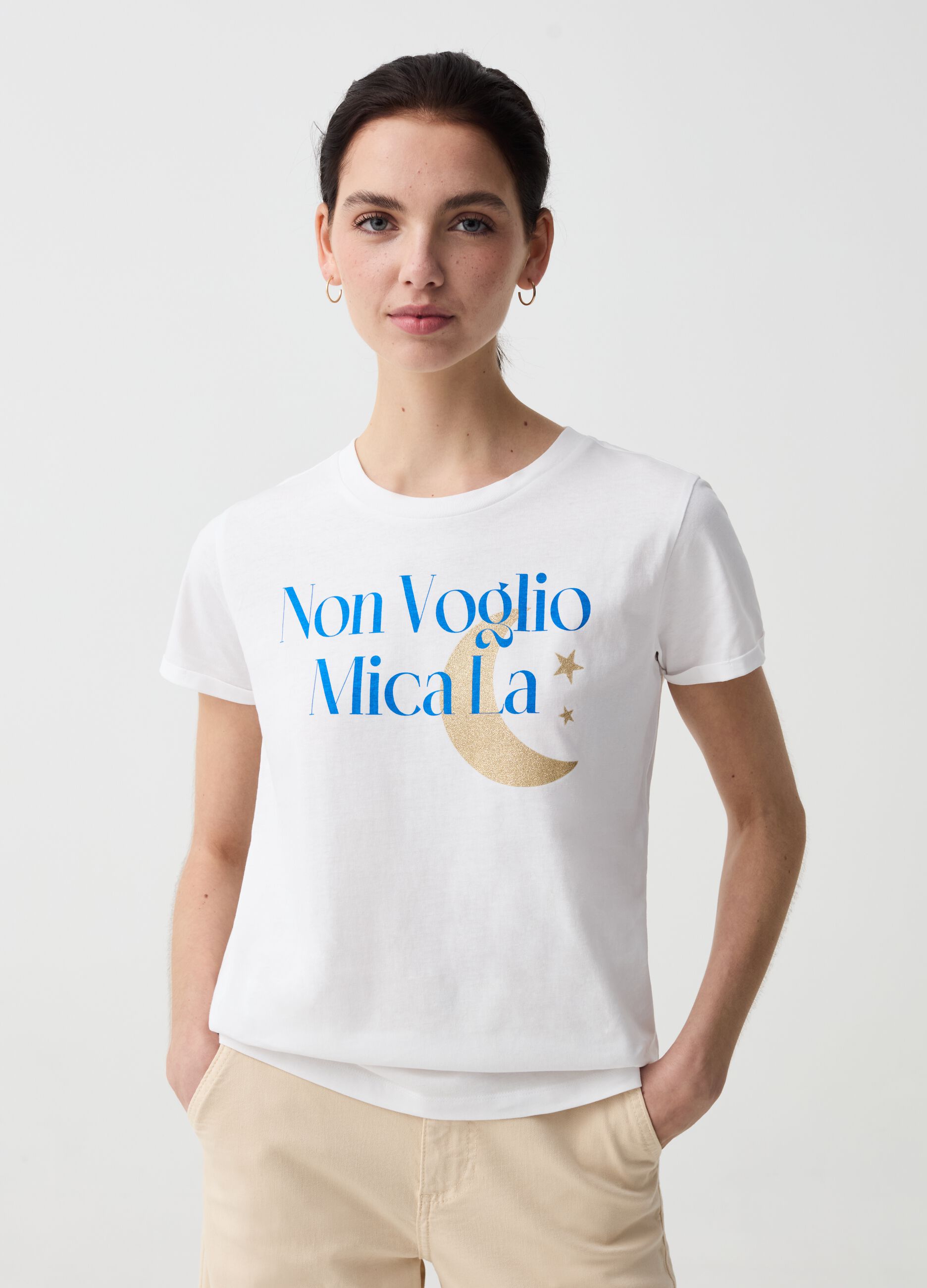 Ovs T-shirt con stampa glitter lettering e luna