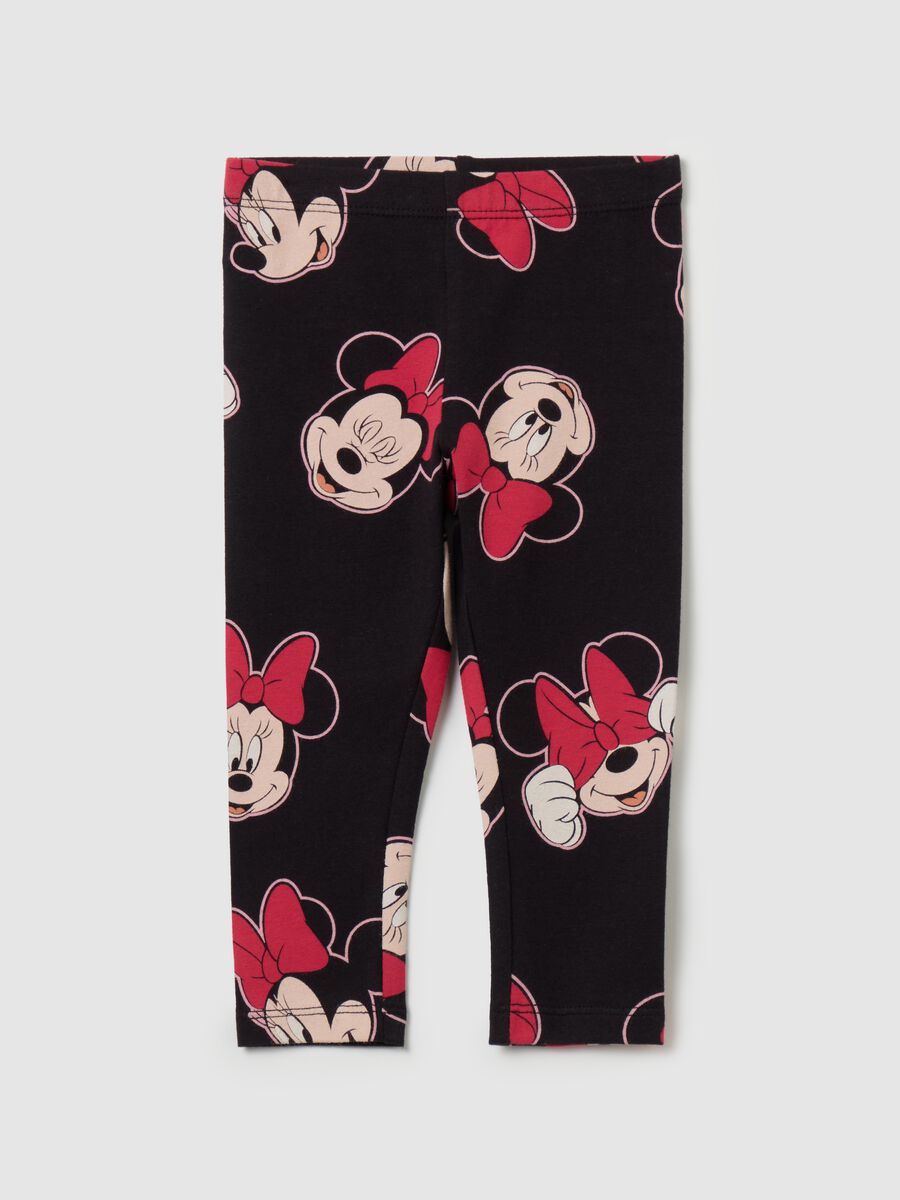 Stretch cotton leggings with Minnie Mouse print_0