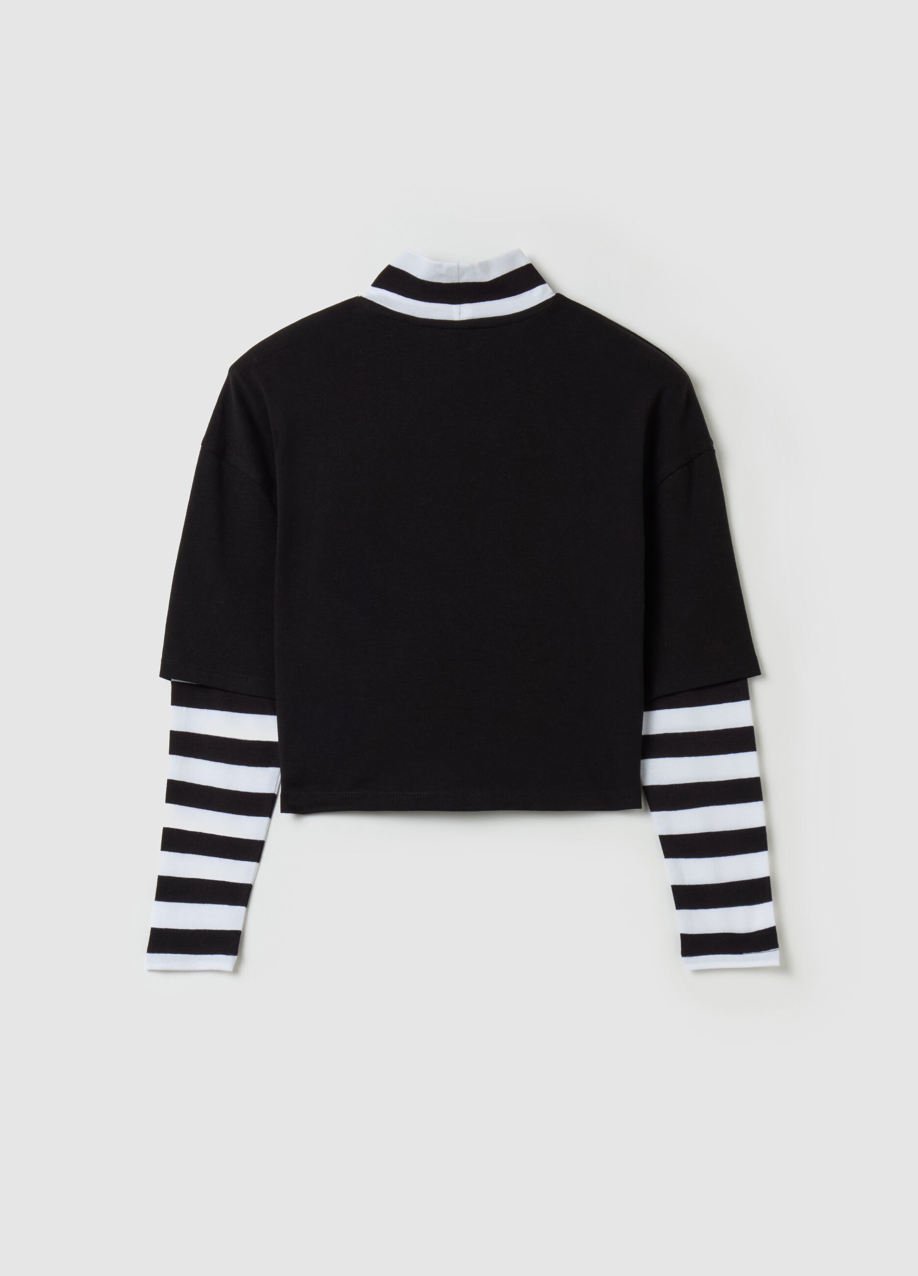 Long-sleeved T-shirt with striped double effect