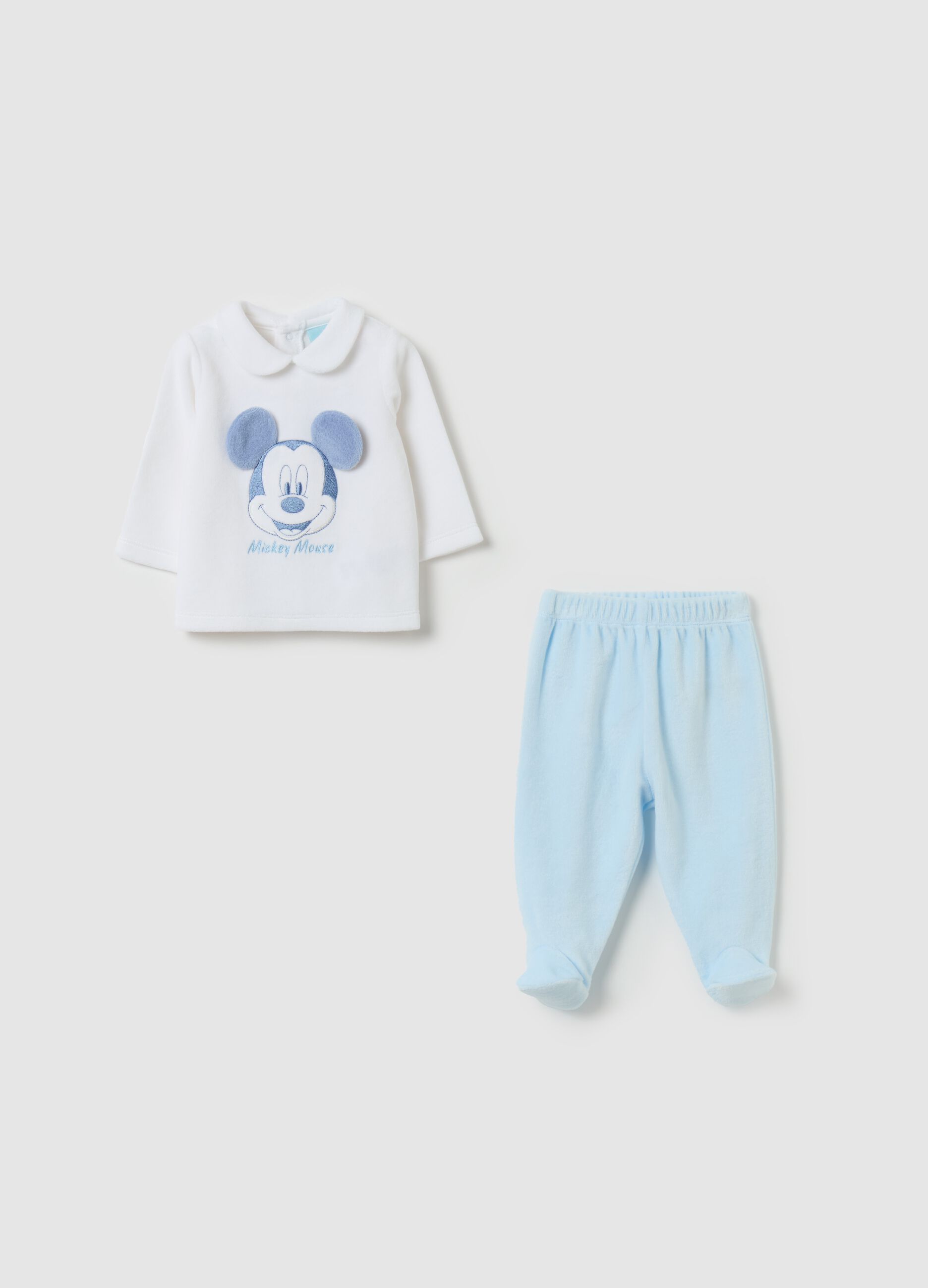 Set t-shirt e ghettine in velour ricamo Topolino