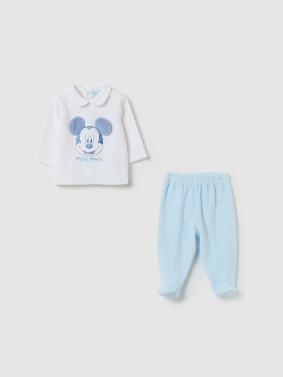 T-shirt and baby leggings set in velour with Mickey Mouse embroidery_0