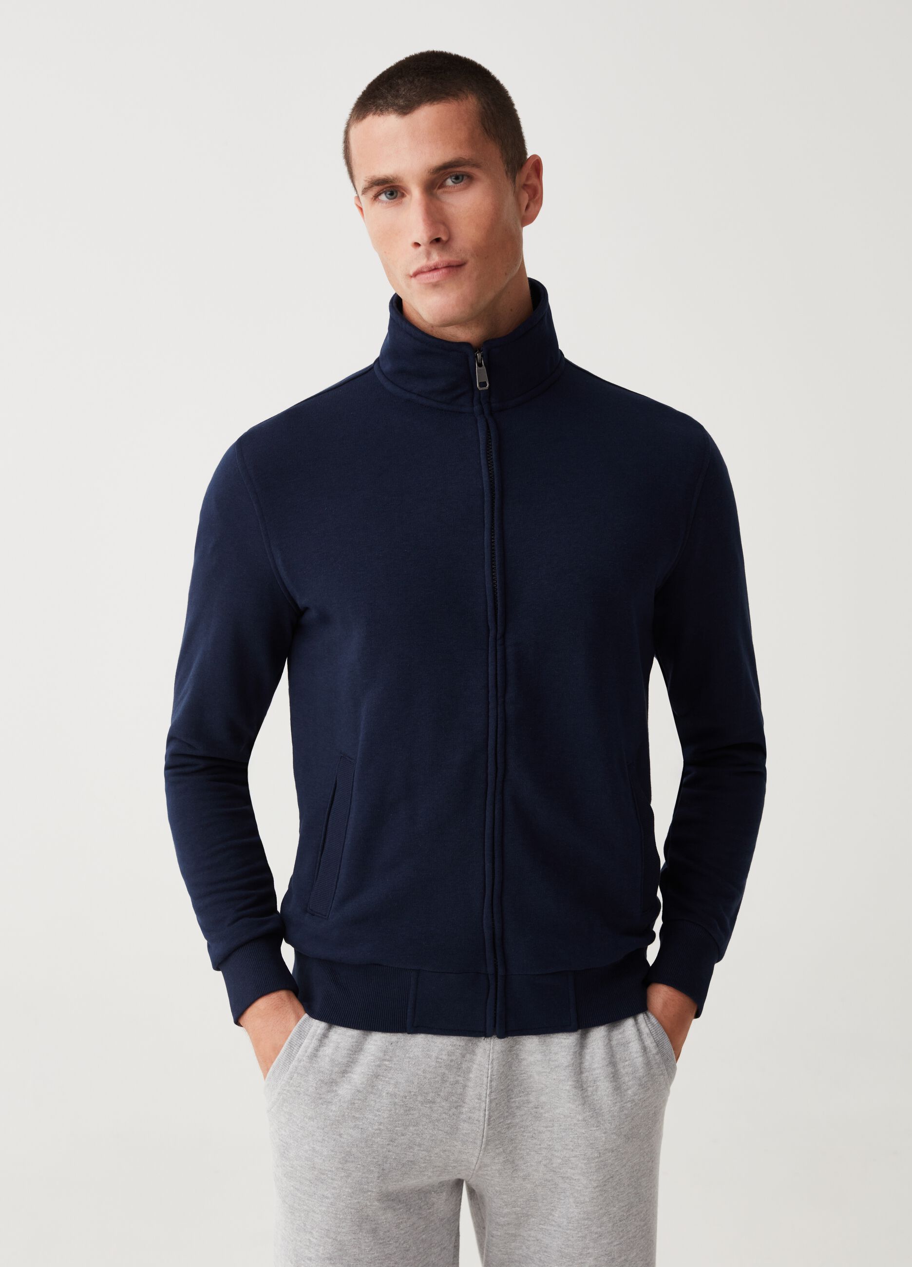 French terry full-zip with high neck