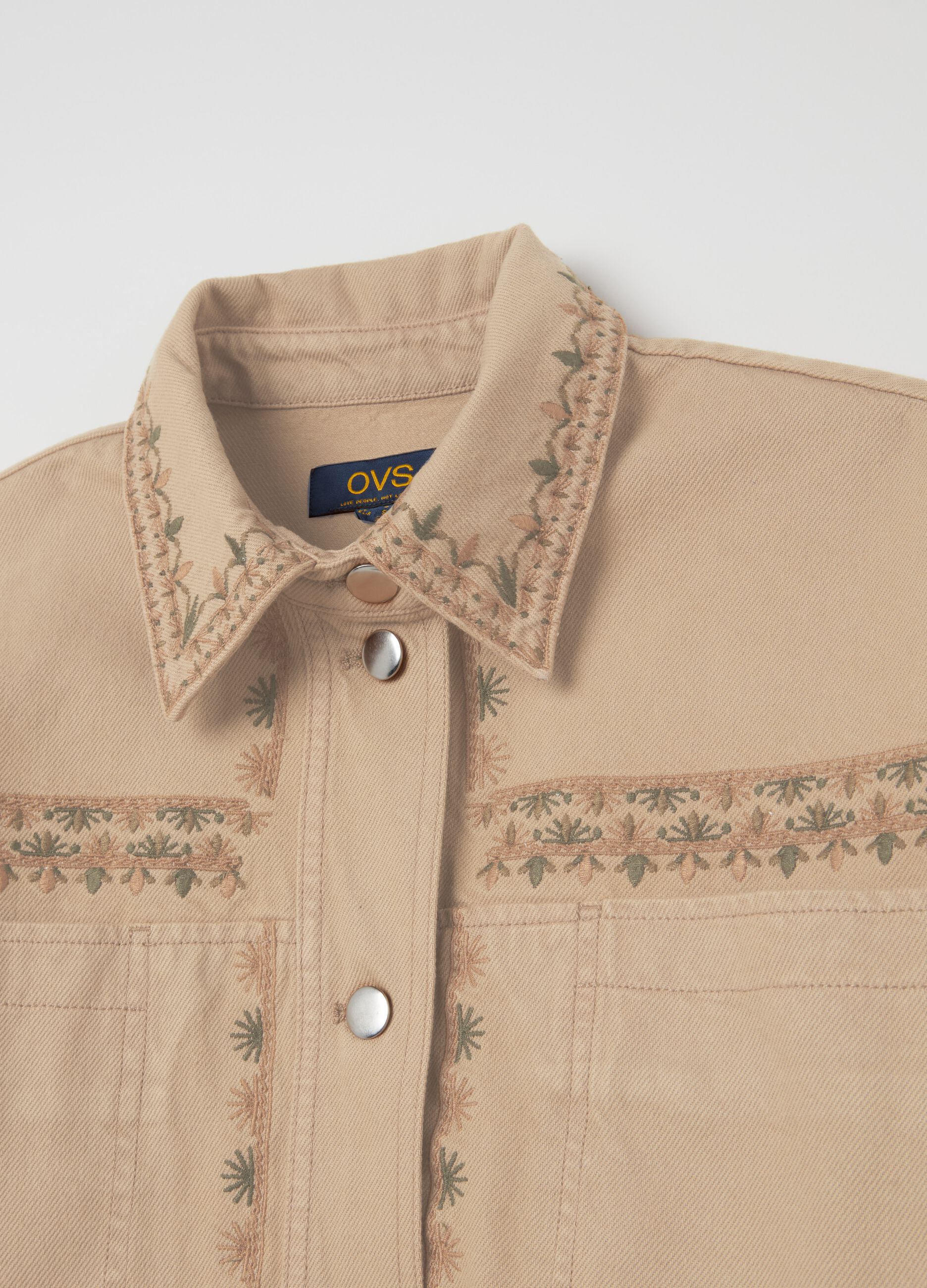 Shacket with floral embroidery