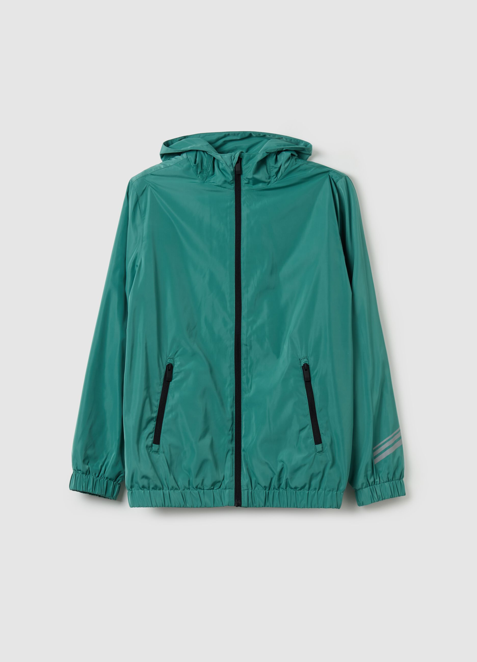 Full-zip waterproofed jacket with hood