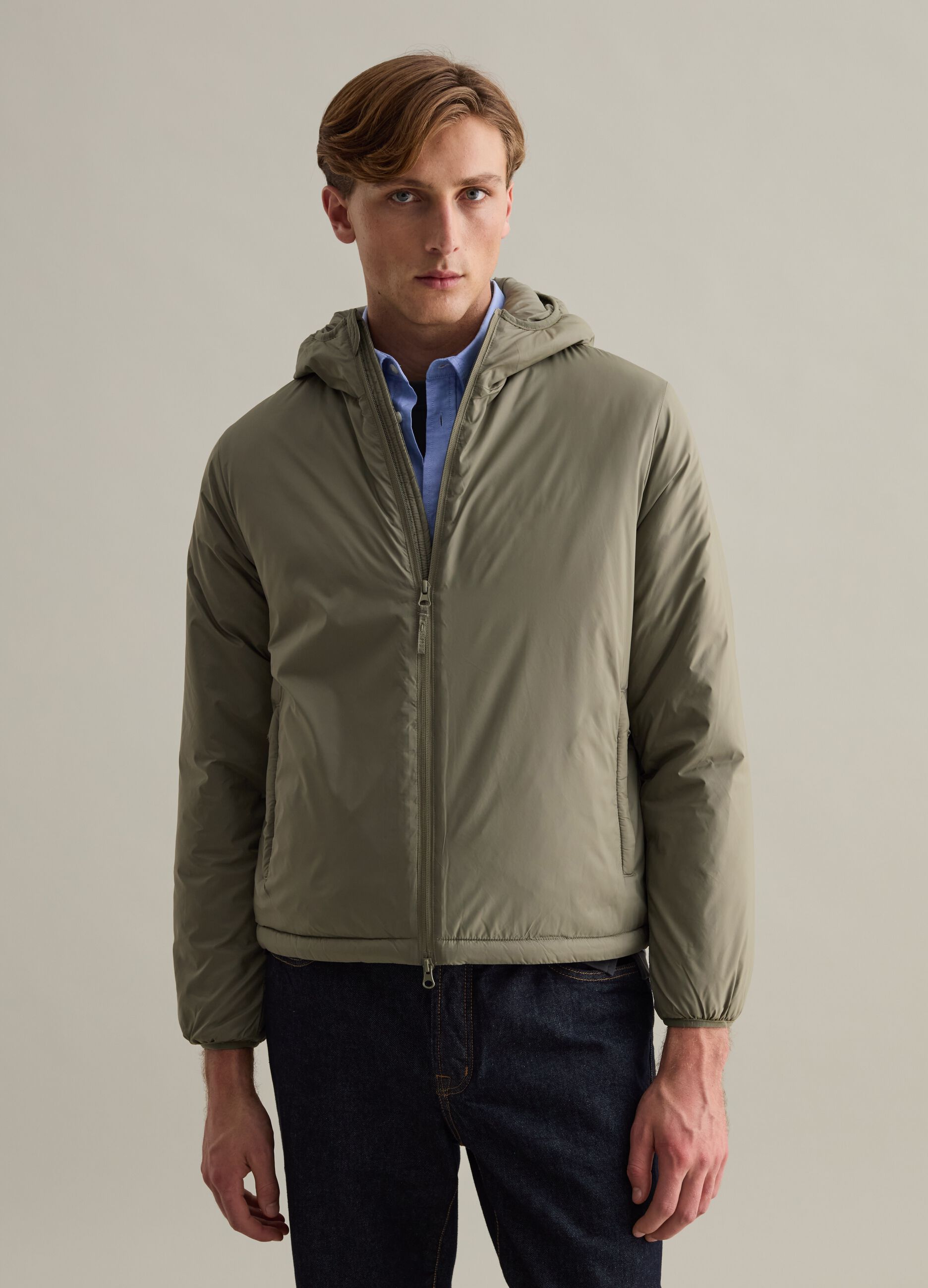 Full-zip down jacket with hood