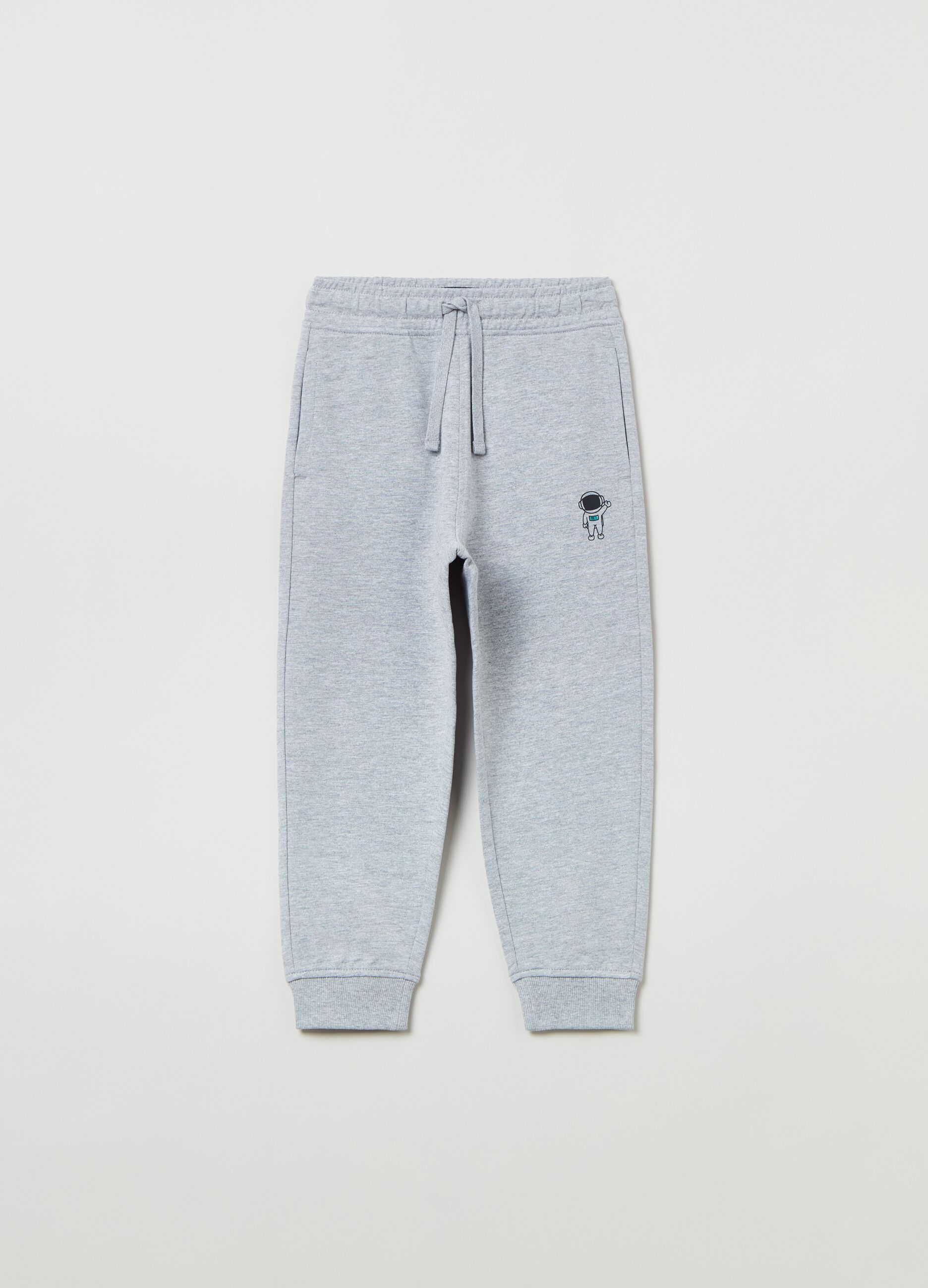 Plush joggers with drawstring and print