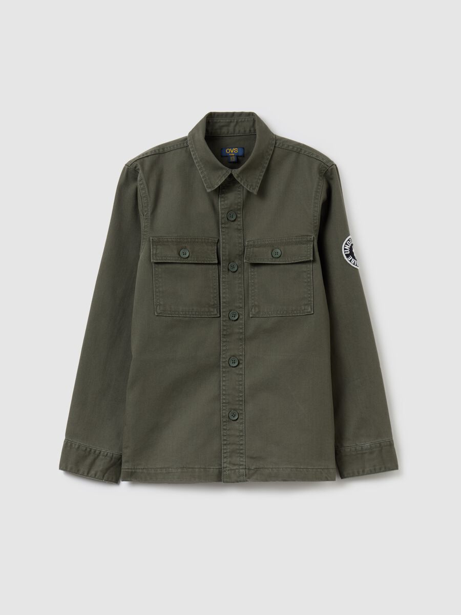 Shacket in twill di cotone con patch_0