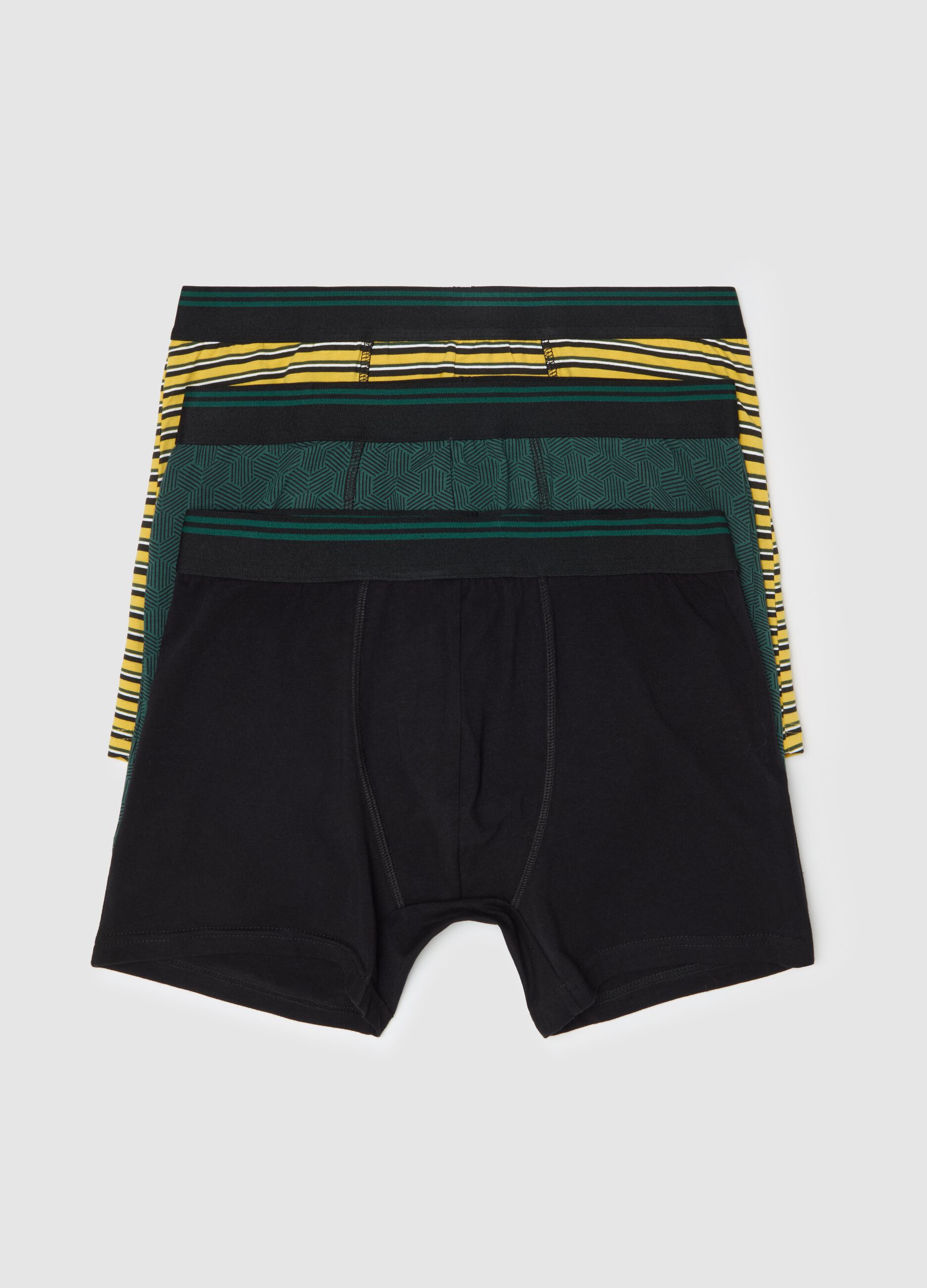 Three-pair pack midi boxer shorts with striped edging