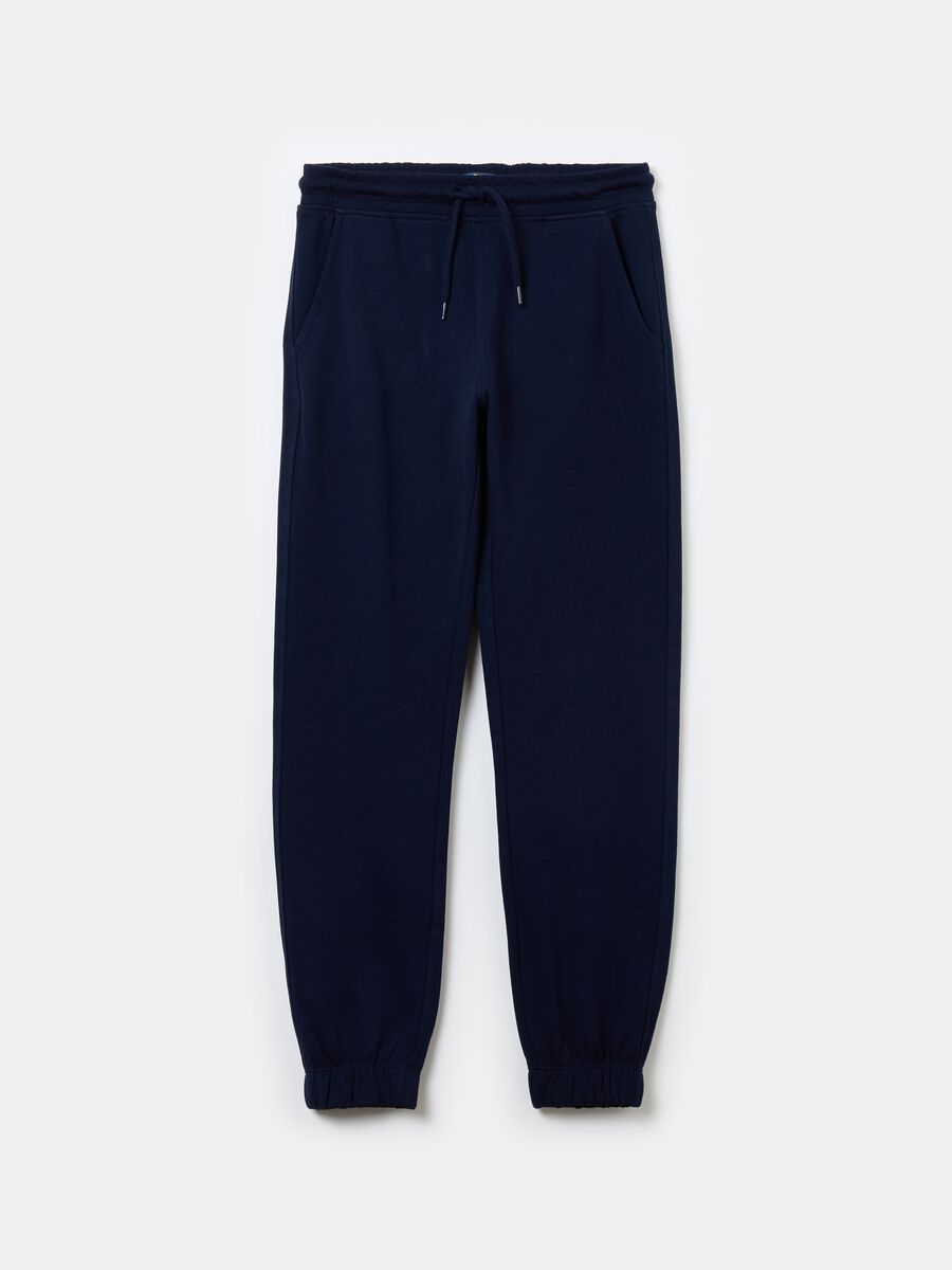 Solid colour fleece joggers with drawstring_0