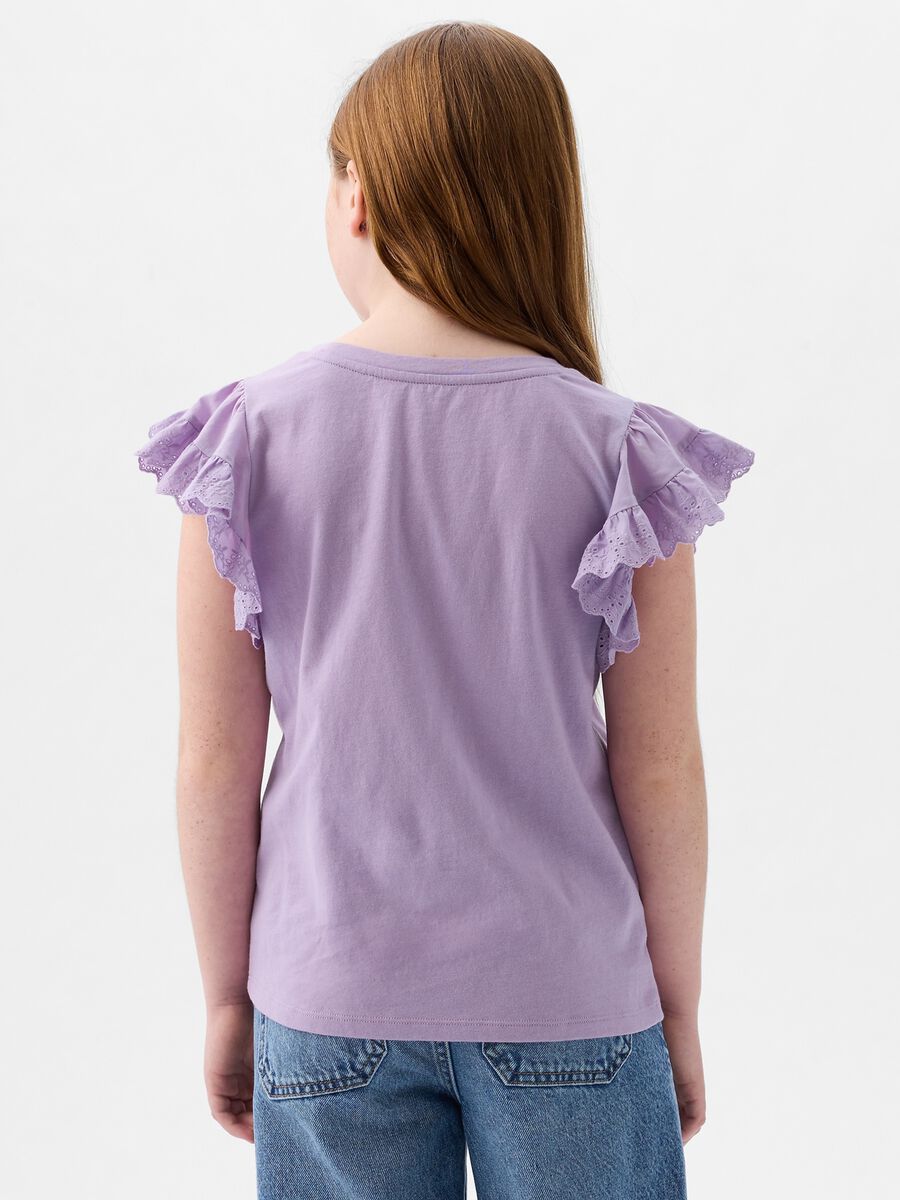 Cotton T-shirt with broderie anglaise flounces_2