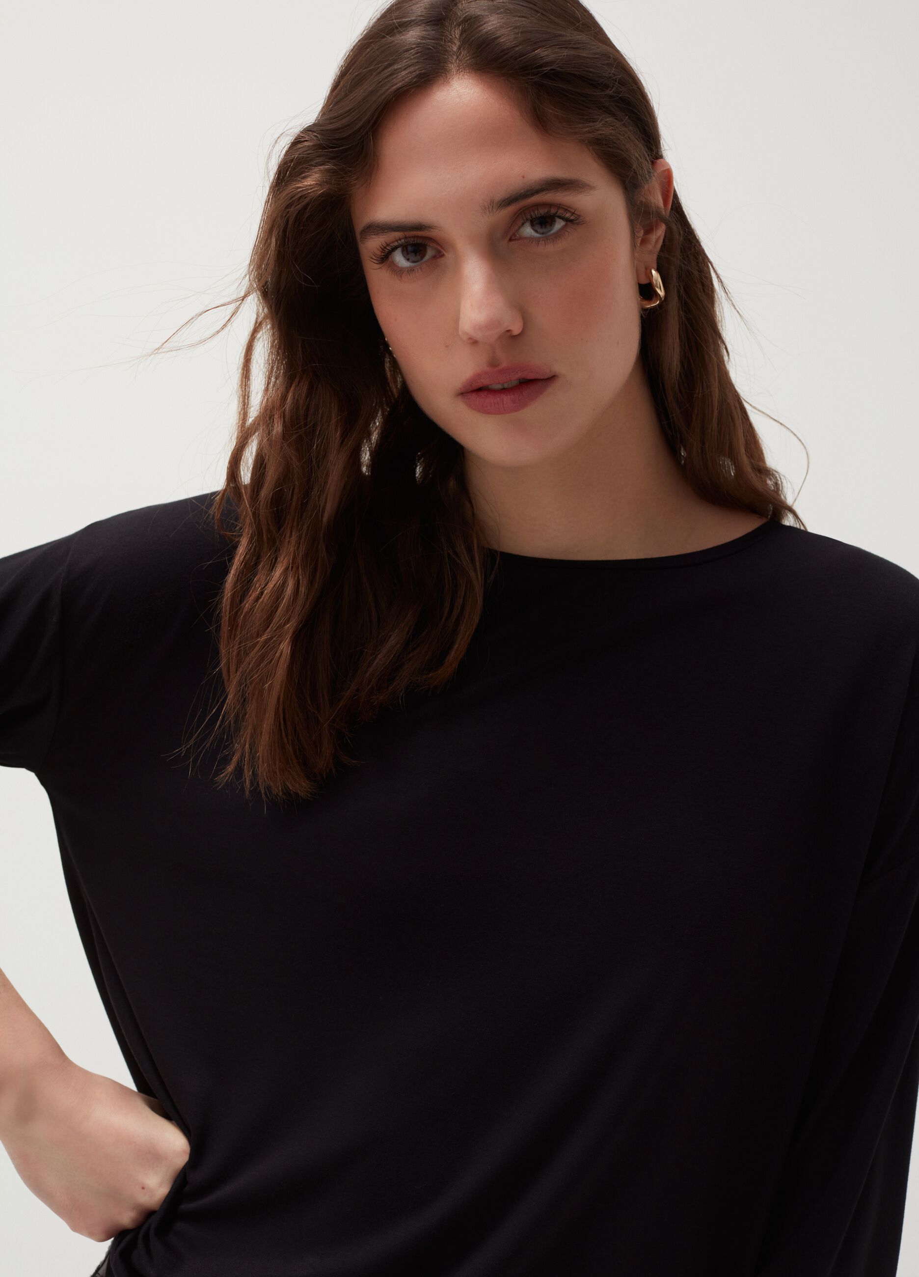 Viscose T-shirt with three-quarter sleeves