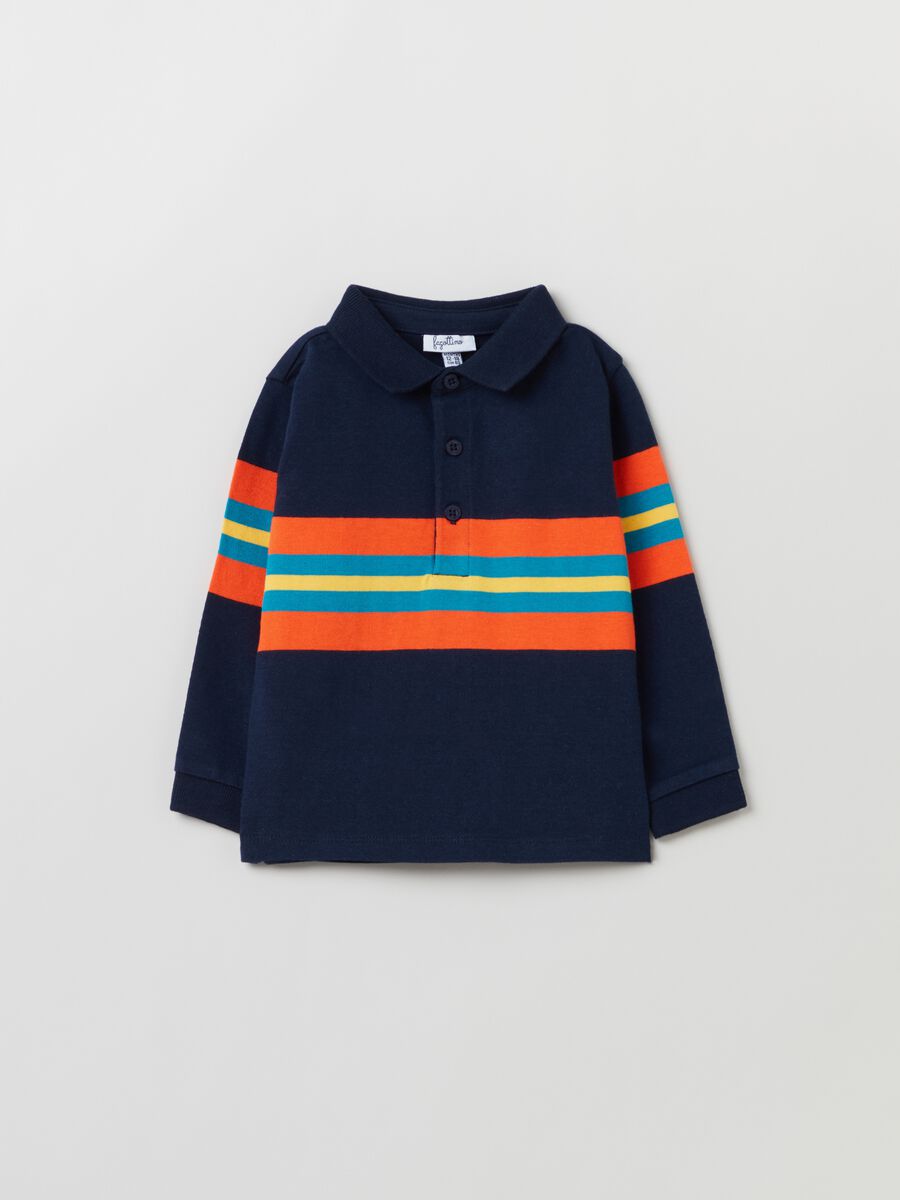 Long-sleeved polo shirt with stripe print_0