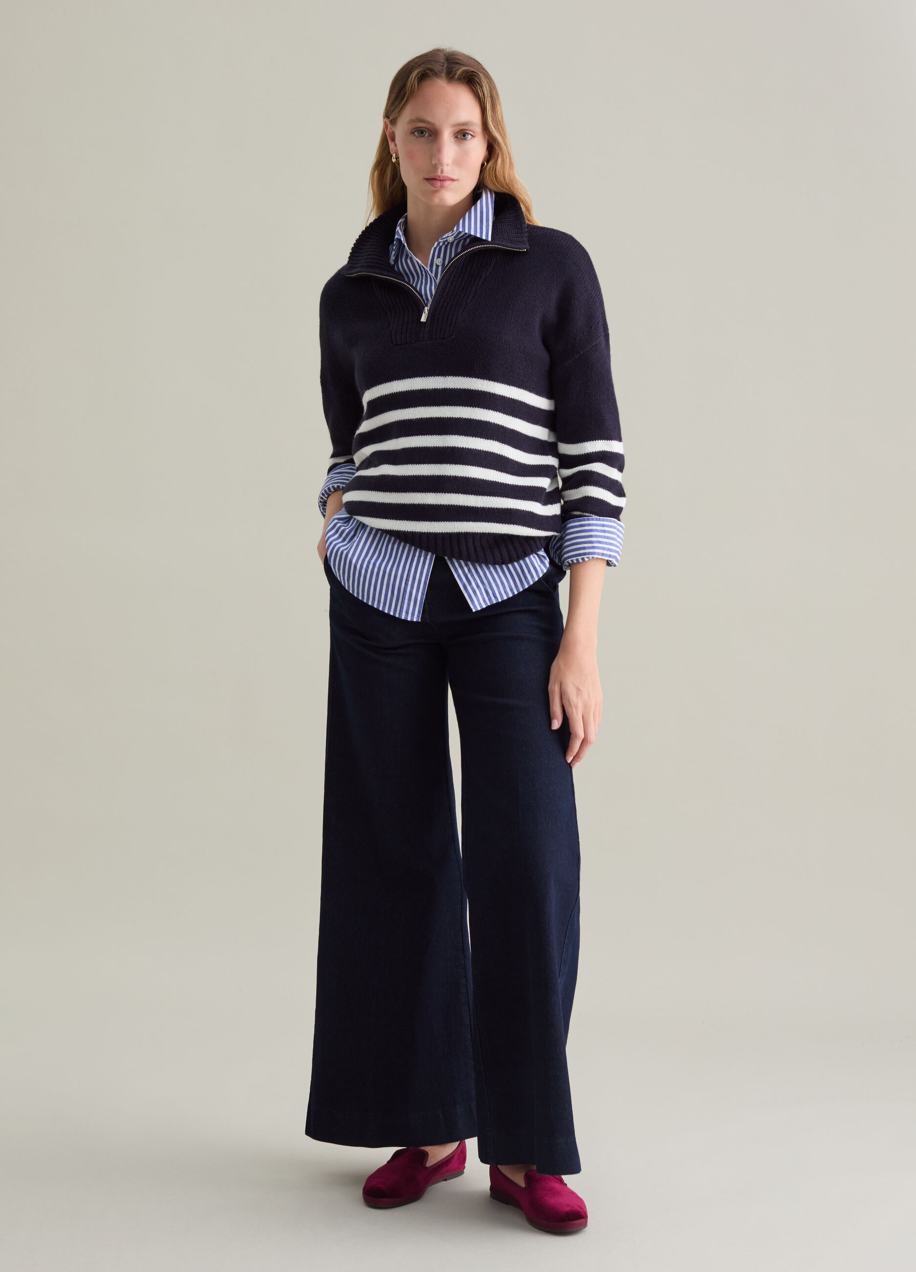 Striped half-zip pullover