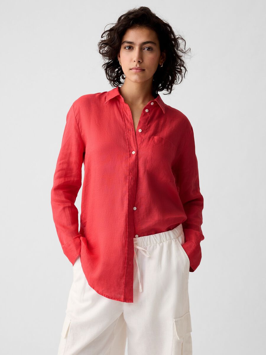 Boyfriend-fit shirt in linen with pocket_1