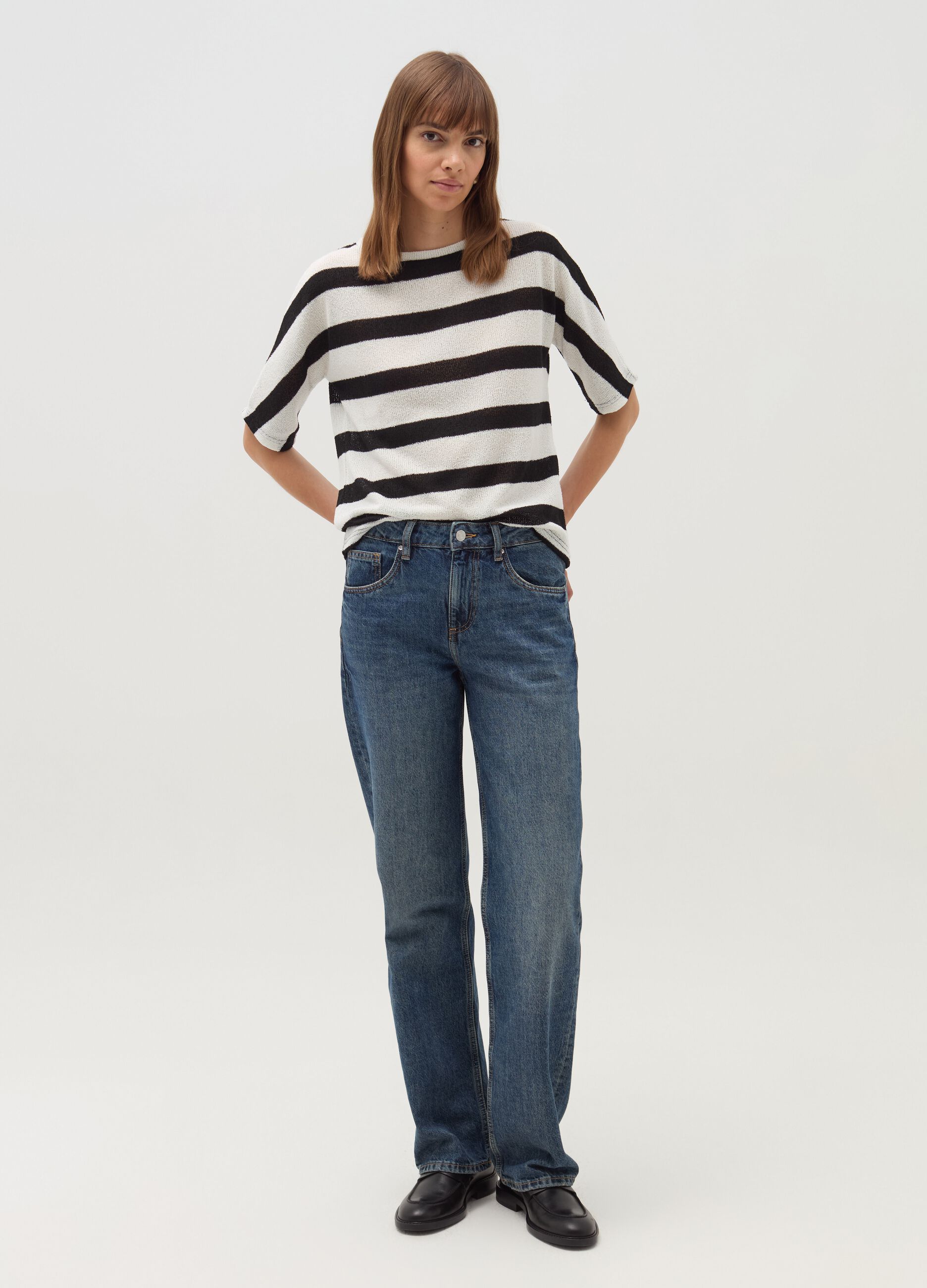 Striped T-shirt with elbow-length sleeves