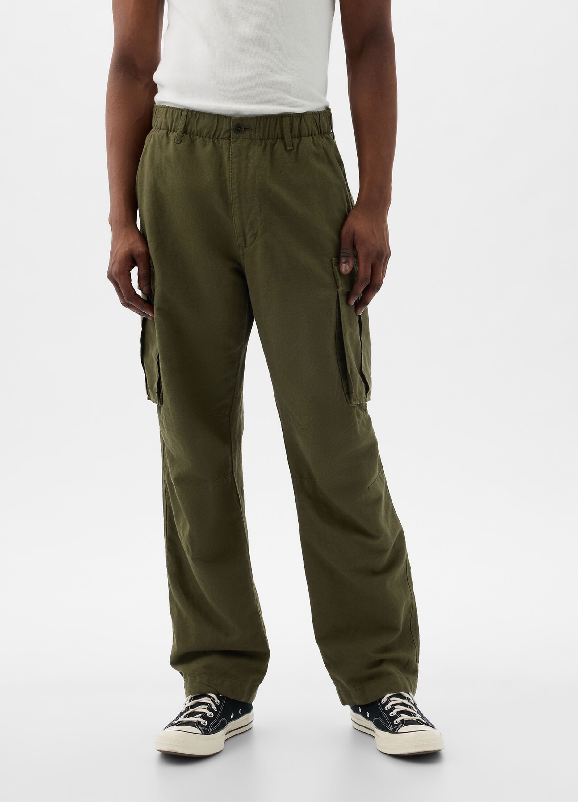 Cargo parachute trousers in linen and cotton