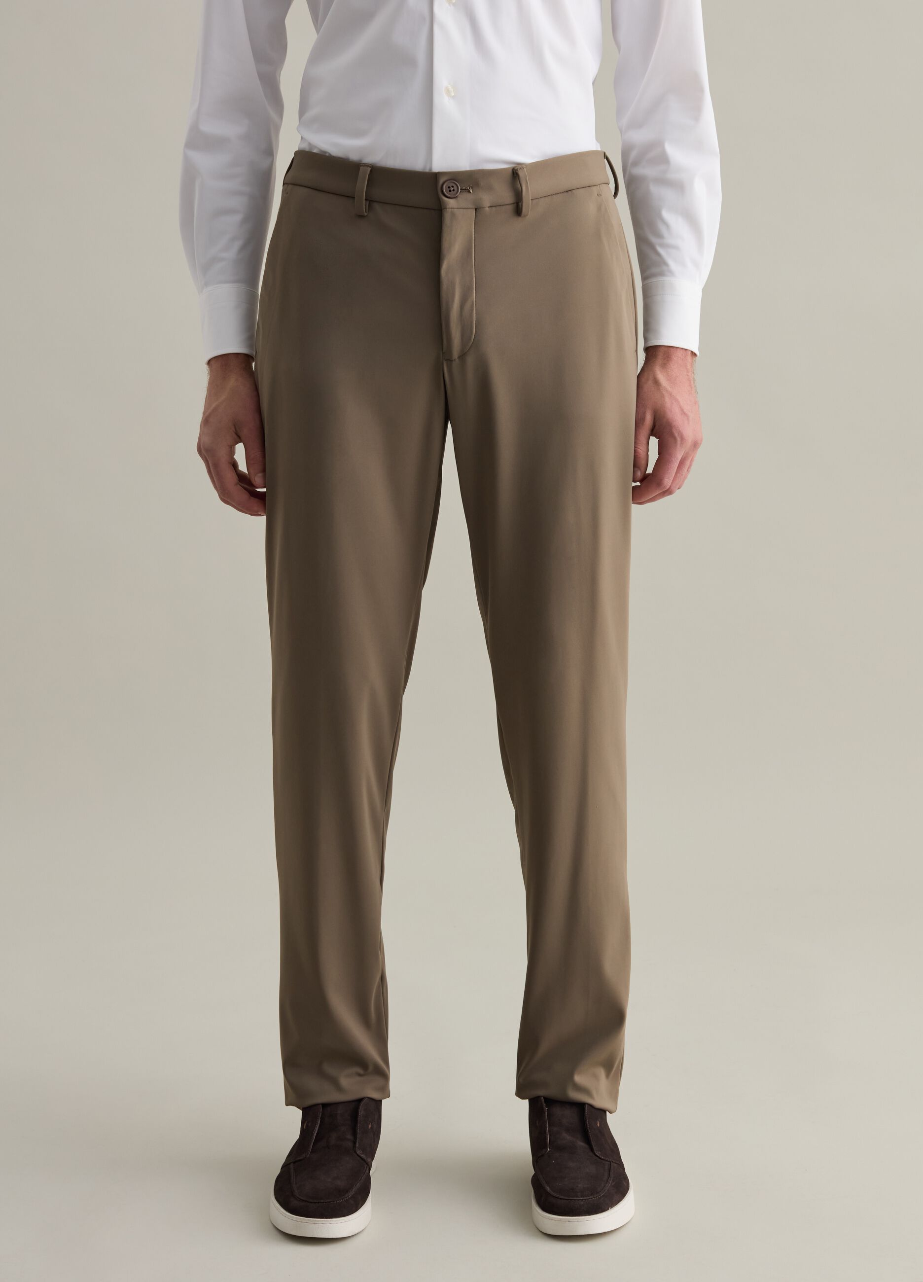 Contemporary chino trousers in technical fabric