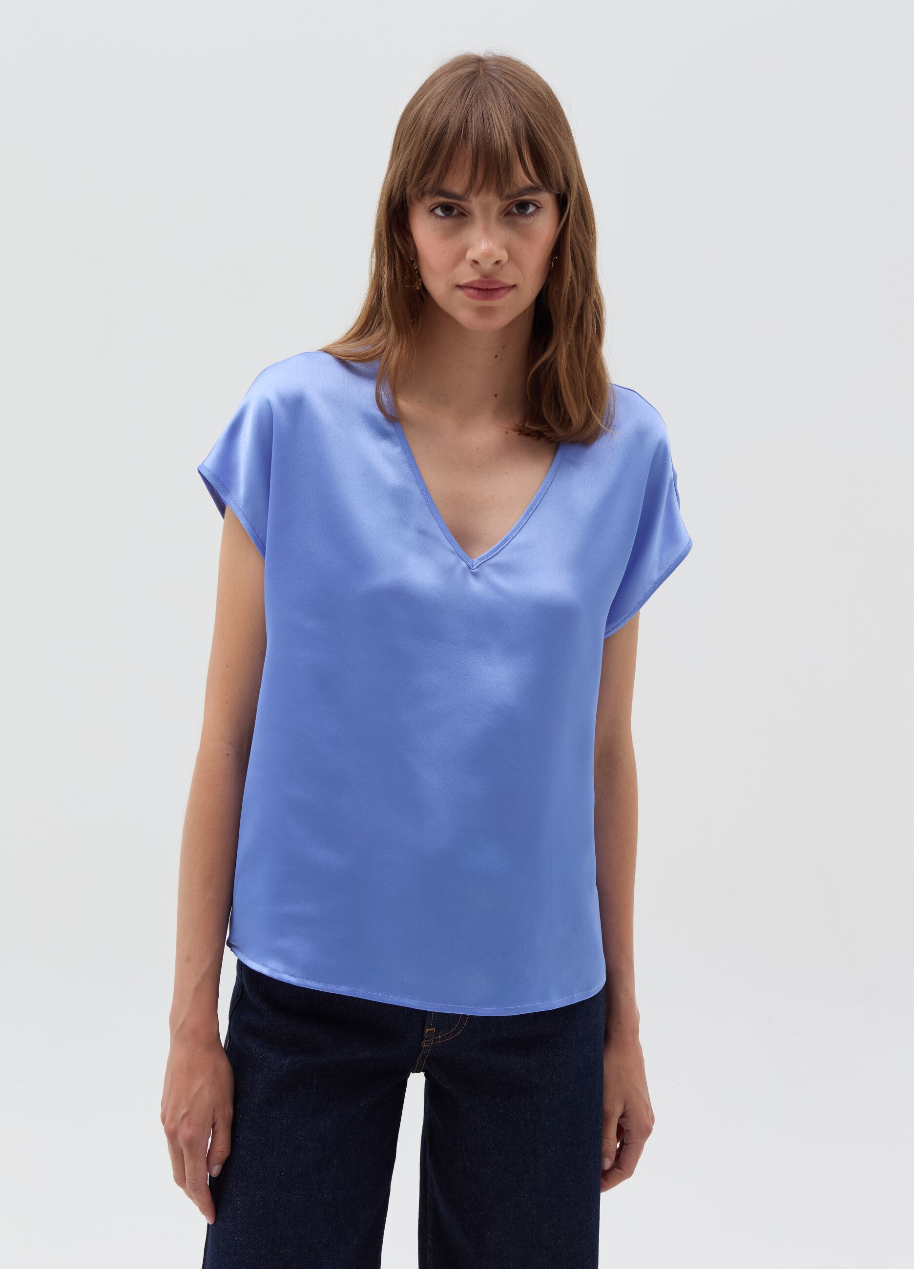 Satin blouse with V neck