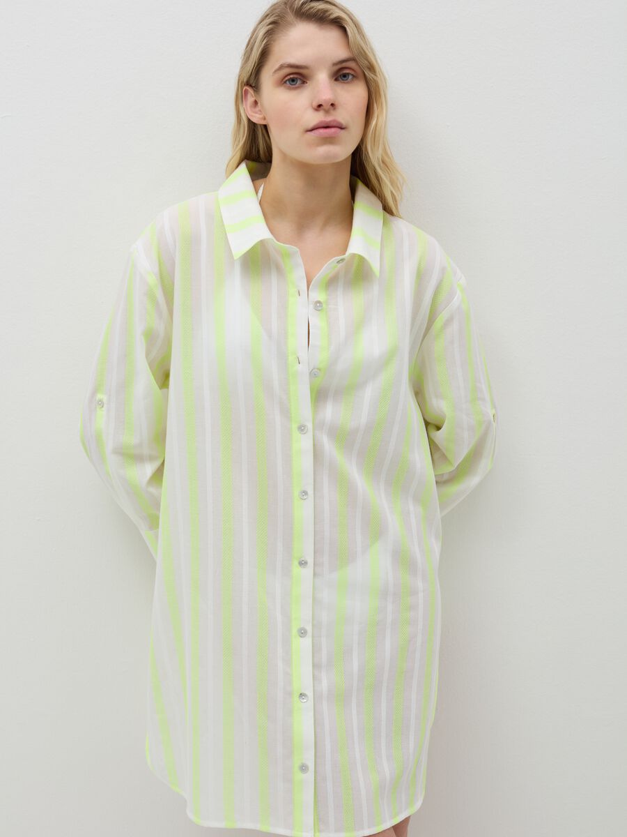 Striped beach cover-up shirt with embroidery_1