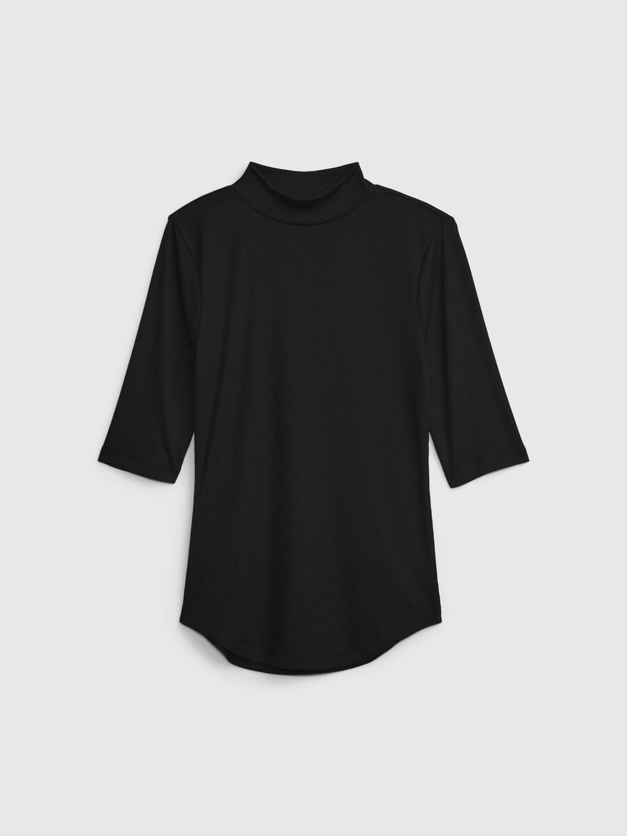 Fine ribbed T-shirt with elbow-length sleeves_0