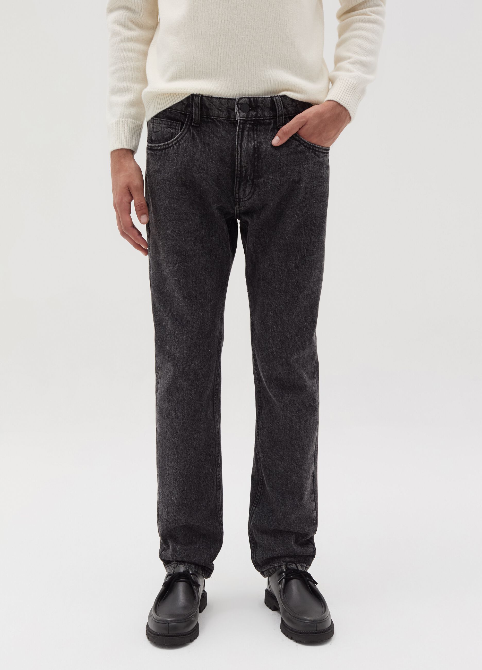 Slim-fit acid-wash jeans