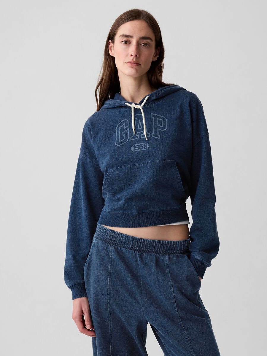 Felpa over cropped in denim stampa logo_1