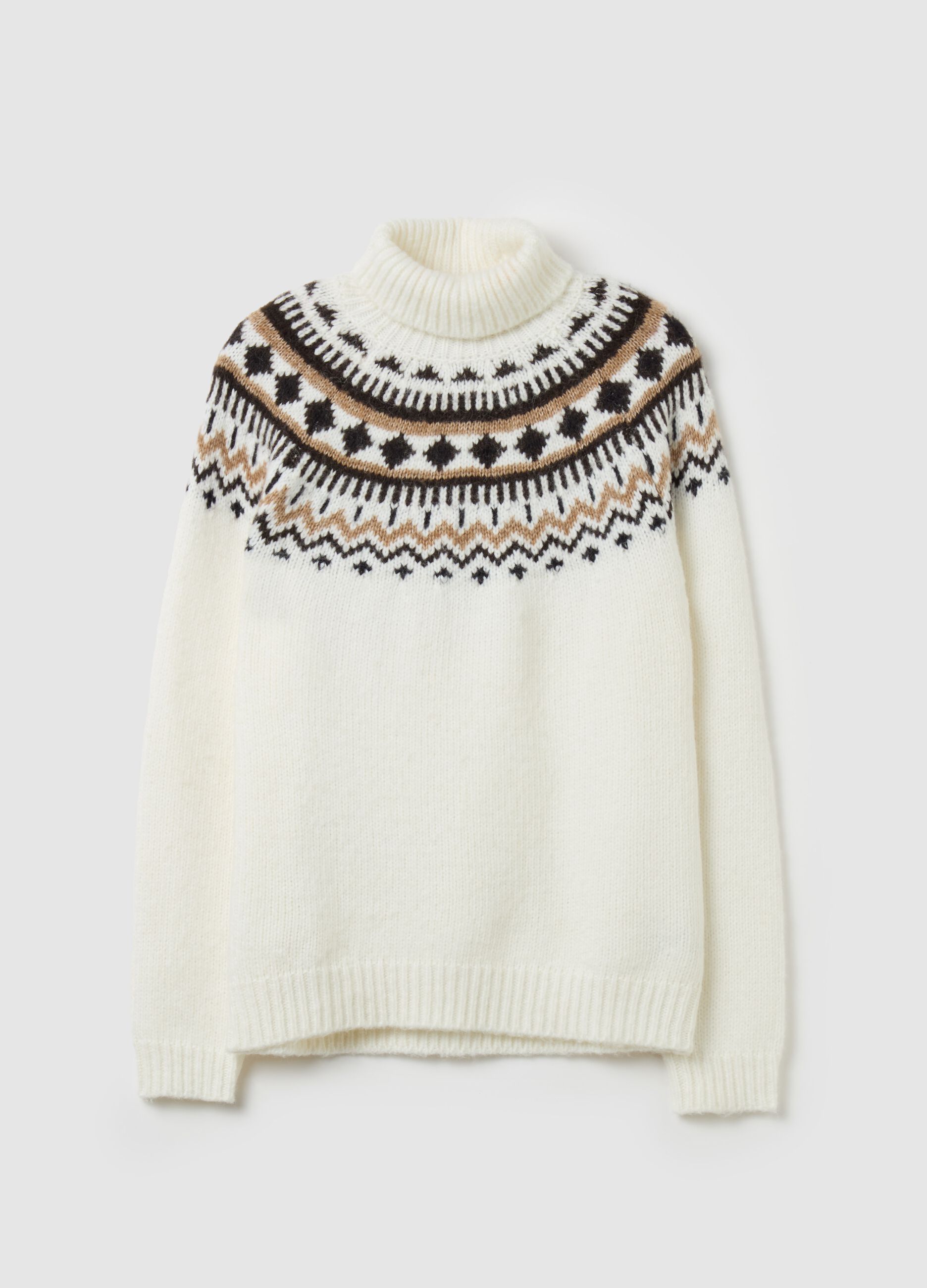 Pullover with high neck and jacquard motif