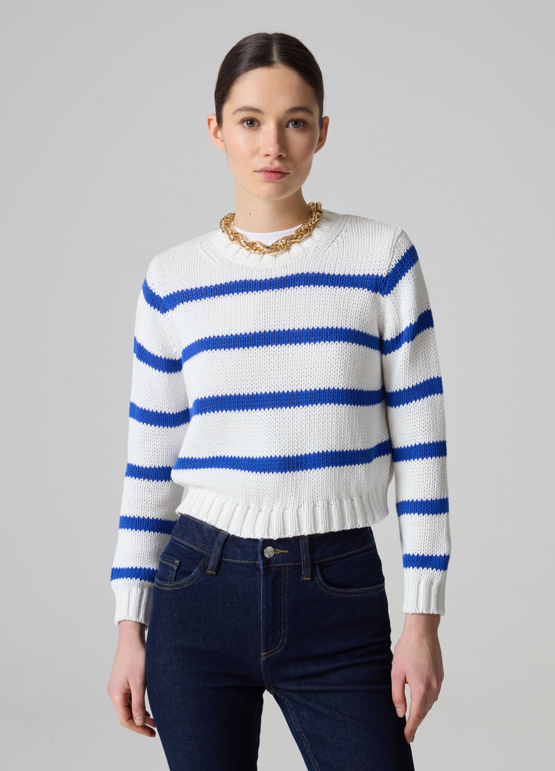 Ovs Pullover cropped in cotone a righe