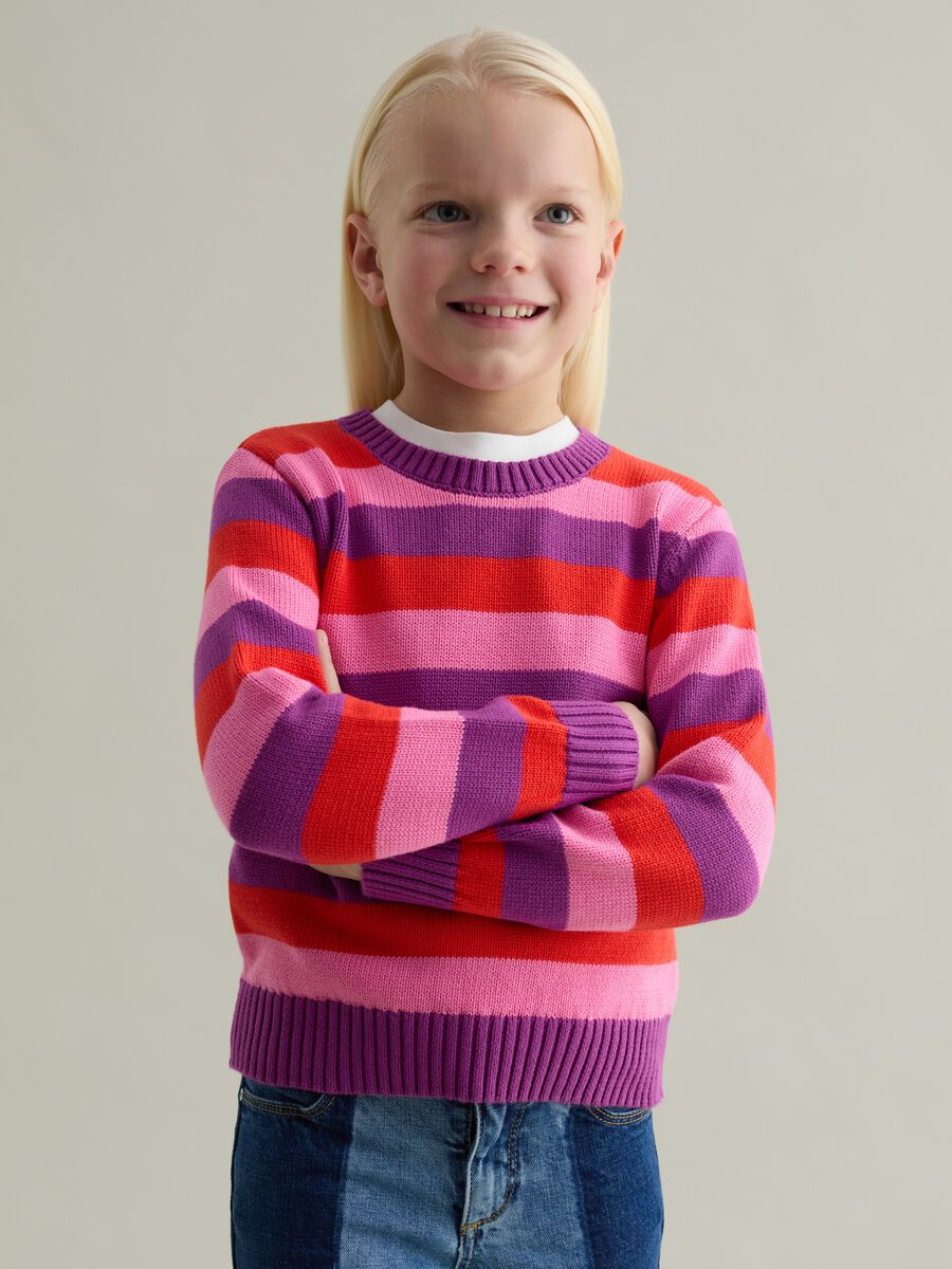 Cotton pullover with striped pattern_0