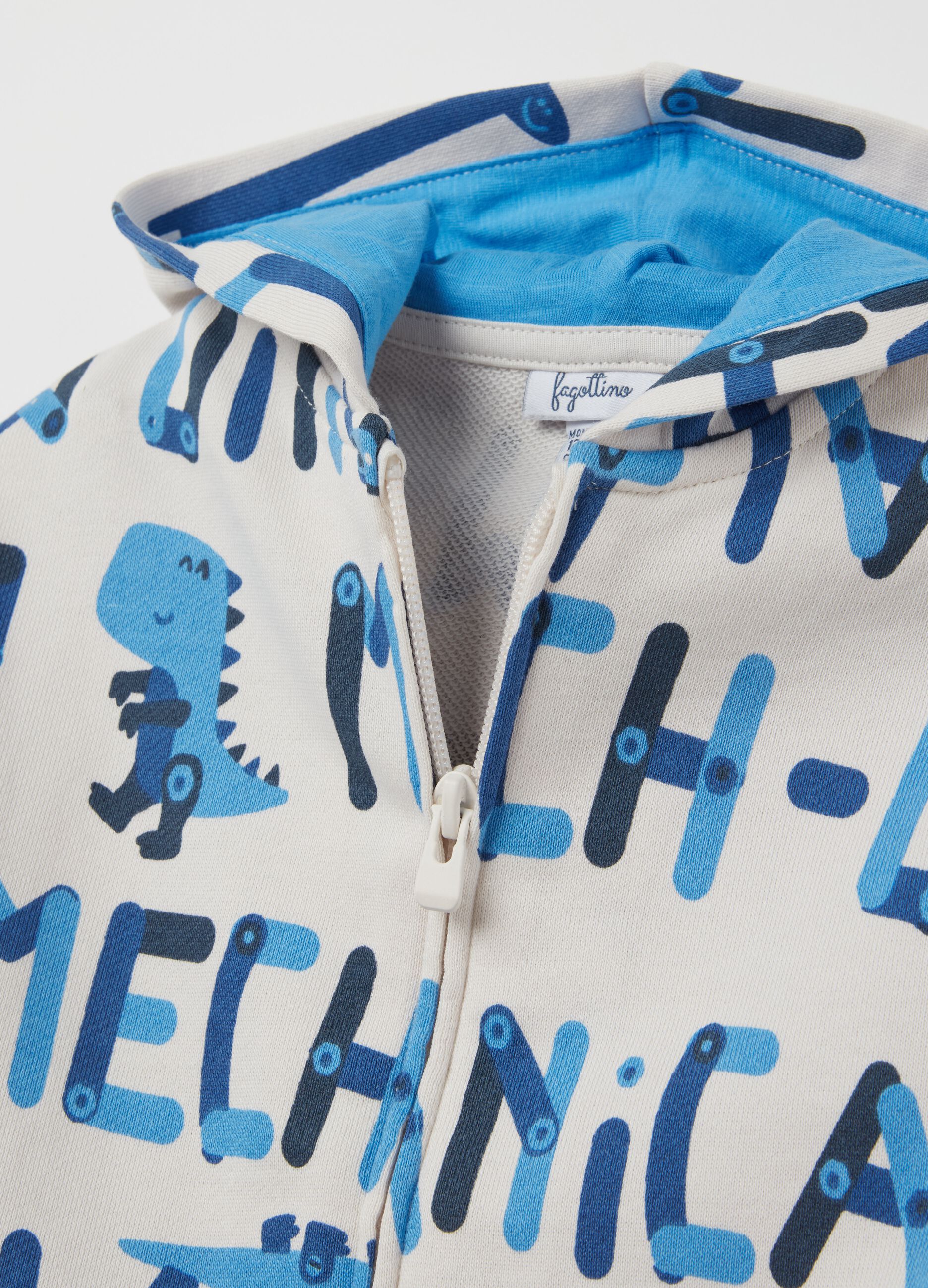 Full-zip sweatshirt with hood and "Mechanosaur” print