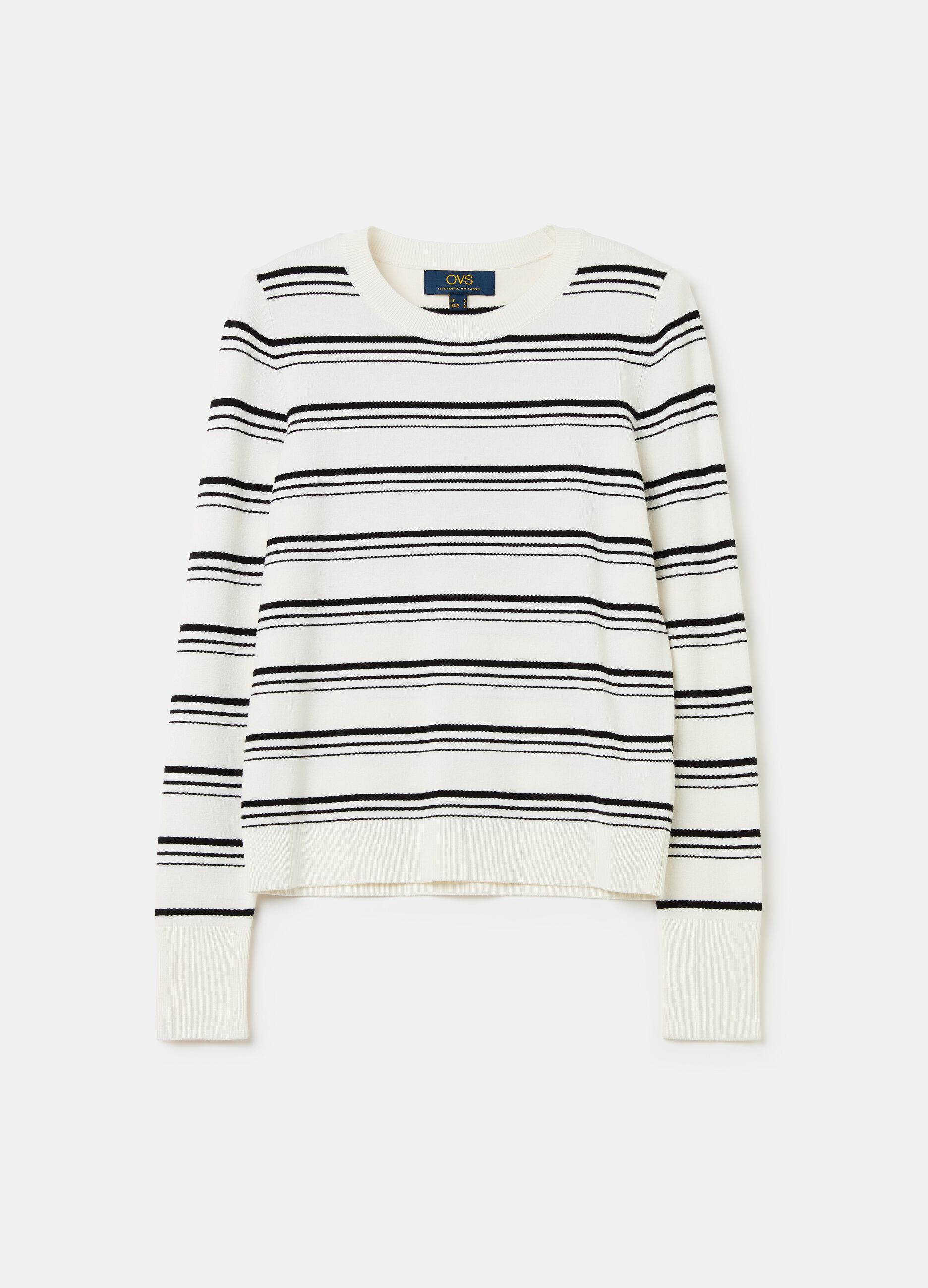 Long-sleeved striped knit shirt