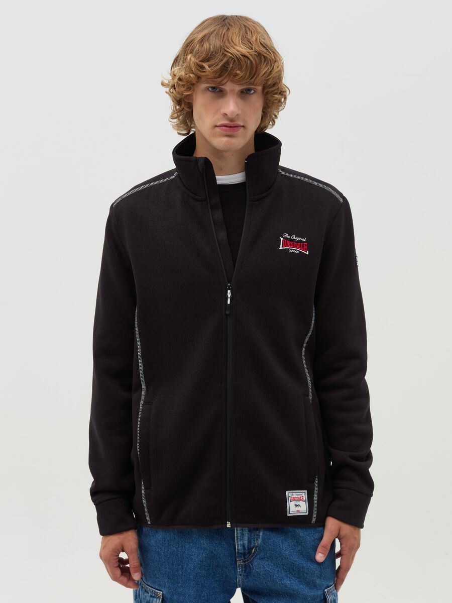 Full-zip sweatshirt with high neck, embroidery and logo patch_1