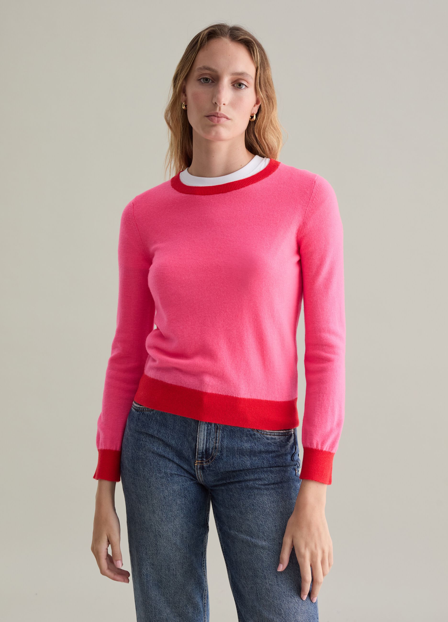 Wool pullover with contrasting trims