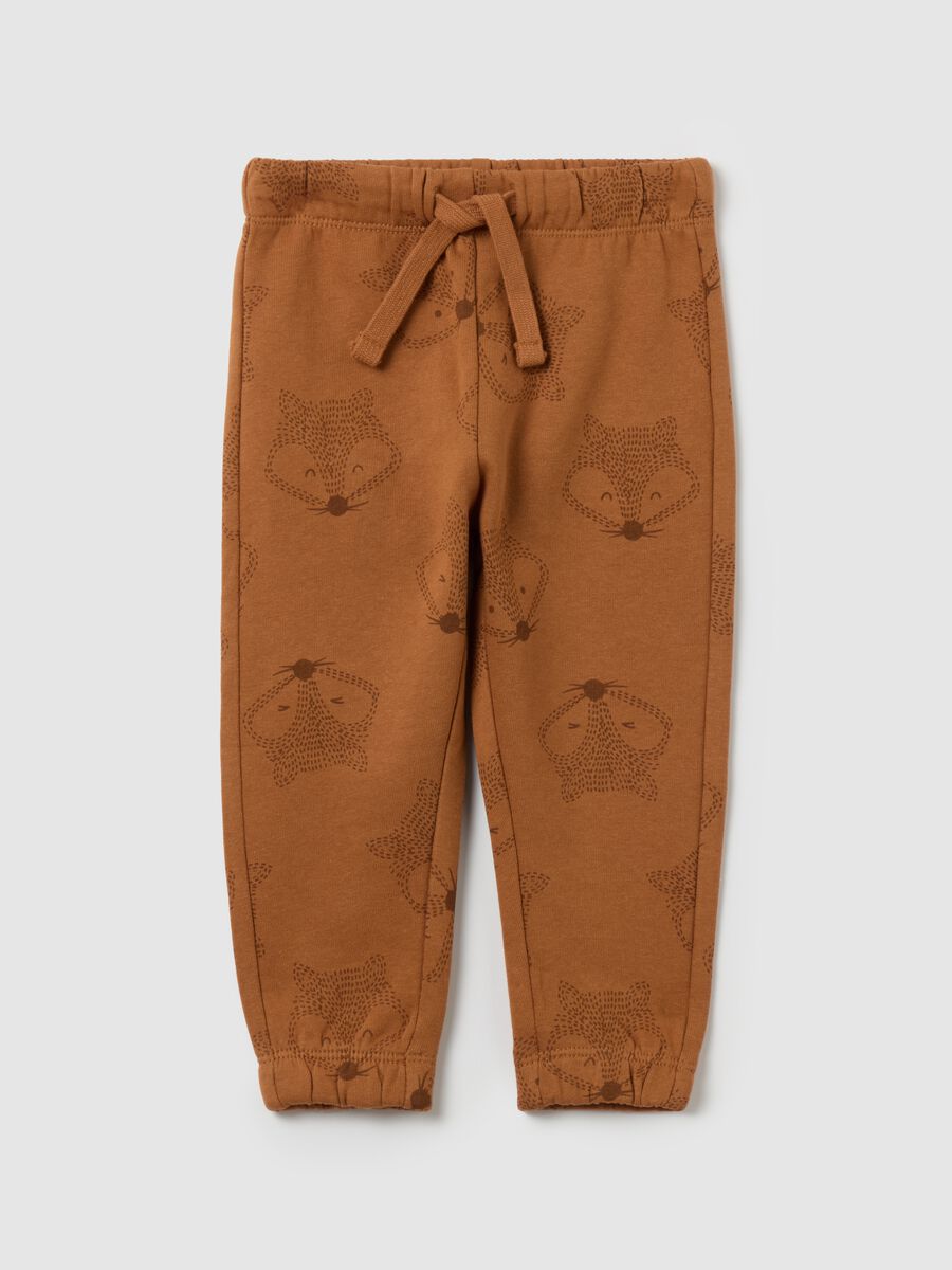 Fleece joggers with drawstring and foxes print_0