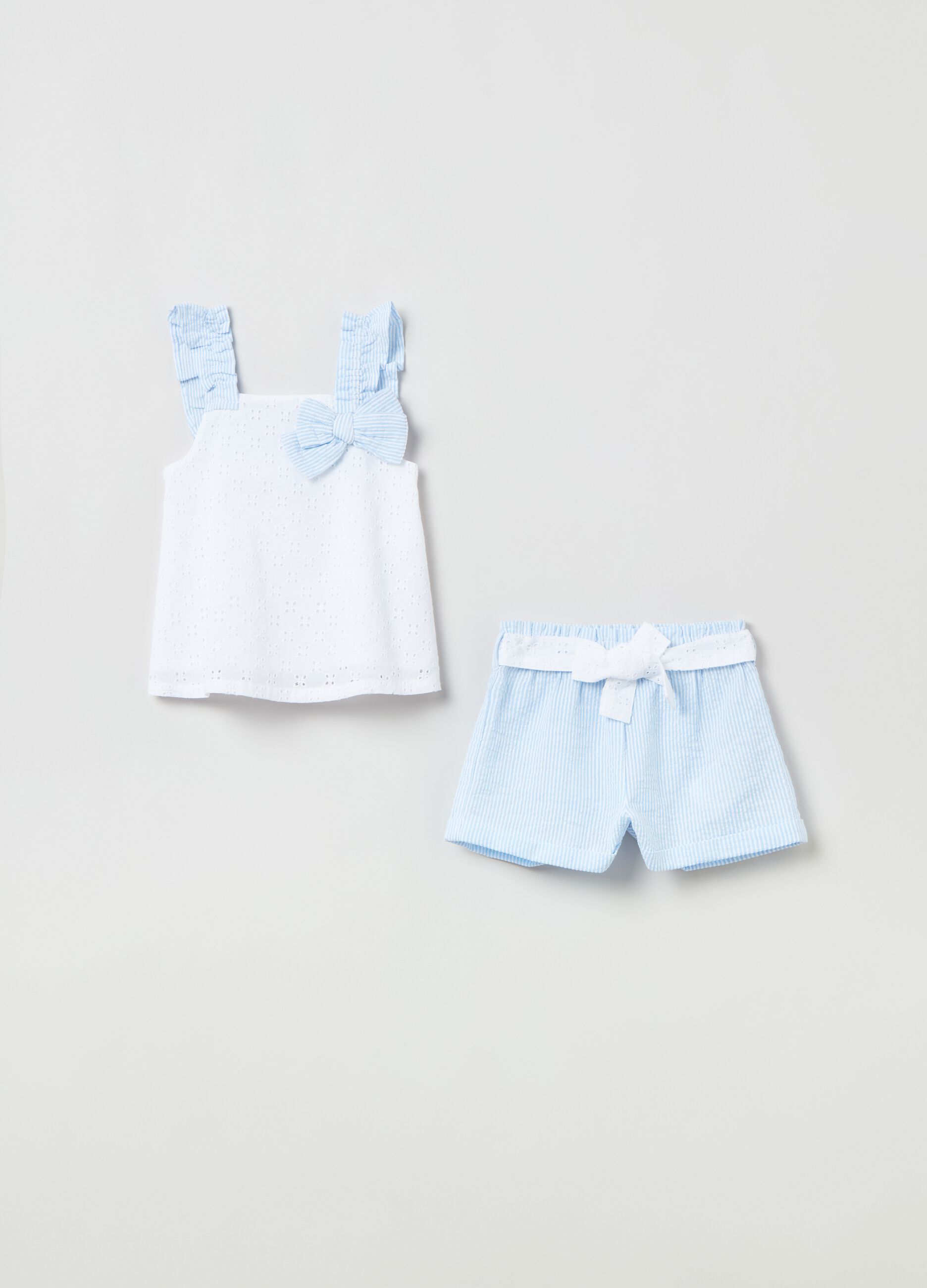 Tank top and shorts set in yarn-dyed cotton