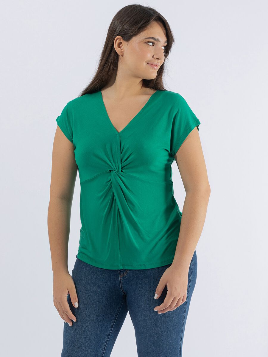 T-shirt scollo a V con nodo Curvy_0