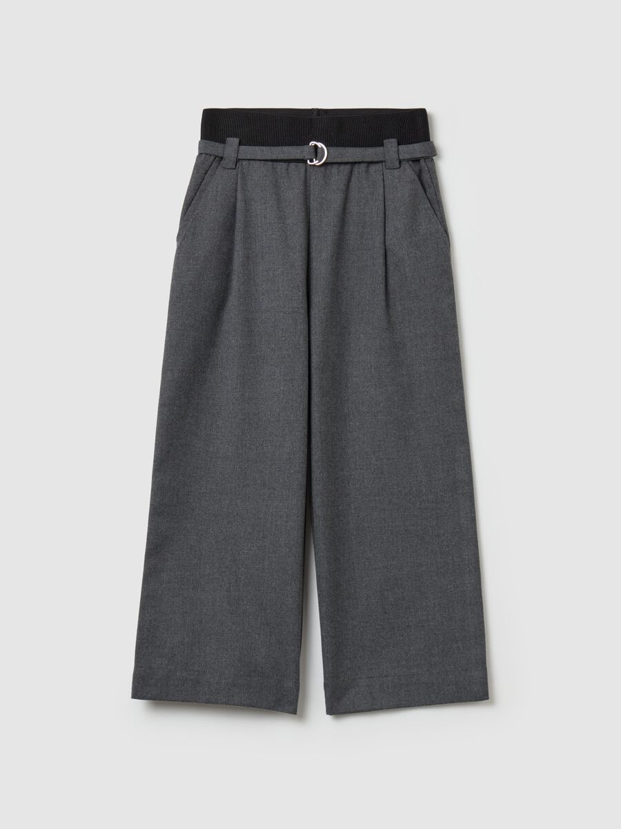 Pantalone culotte a gamba larga con cintura_0