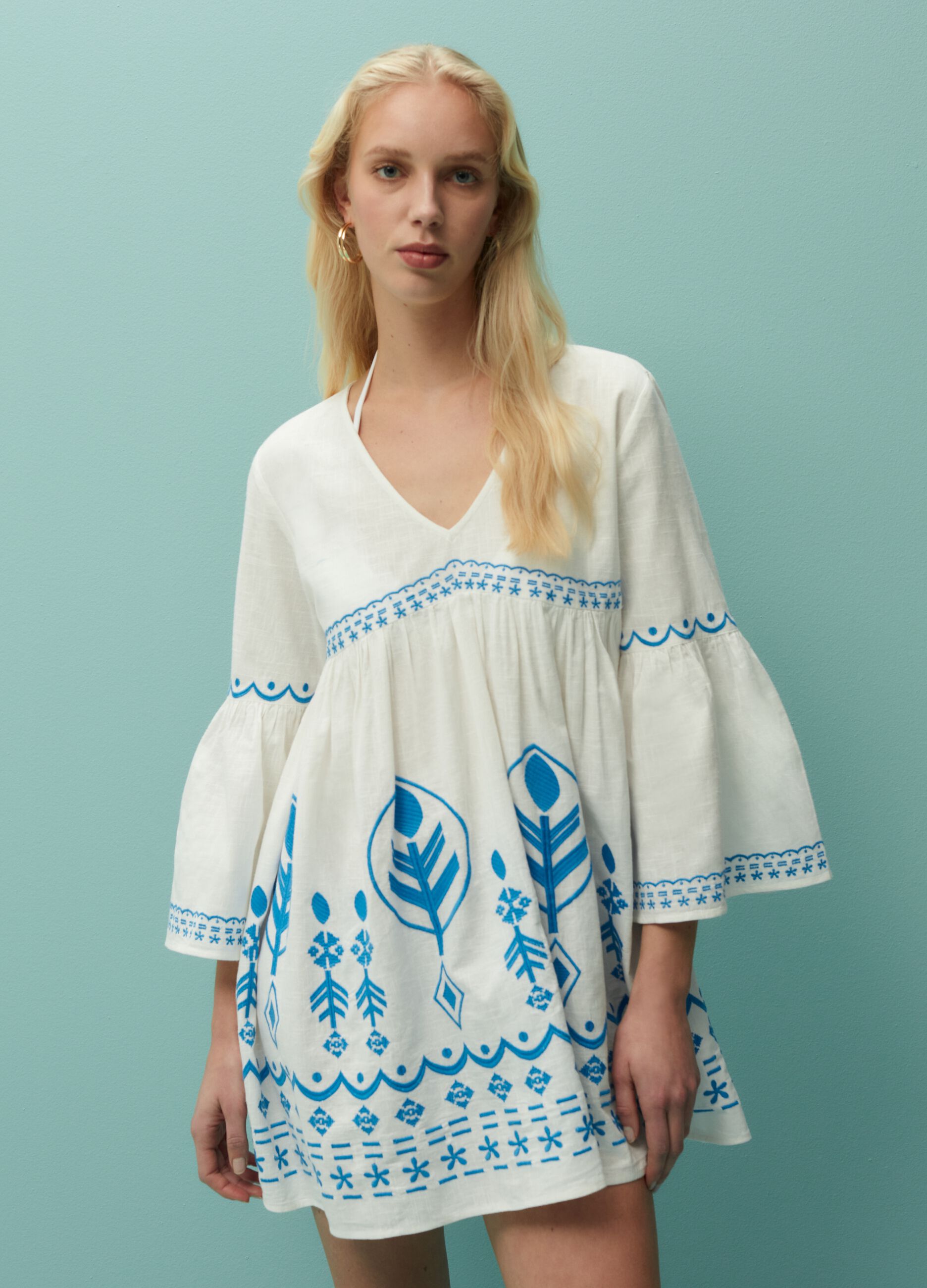Beach cover-up dress with ethnic embroidery