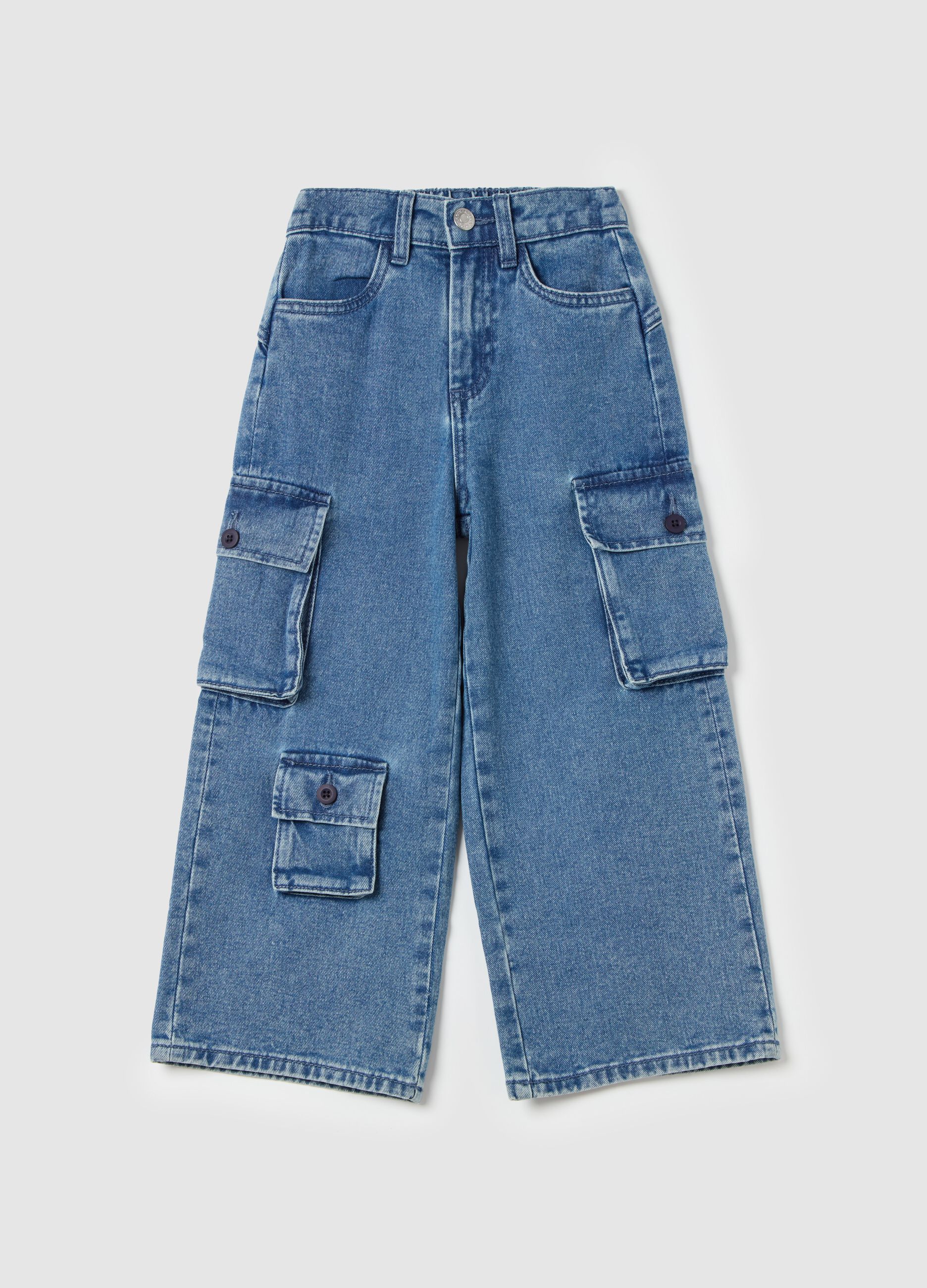 Jeans cargo a gamba larga acid wash