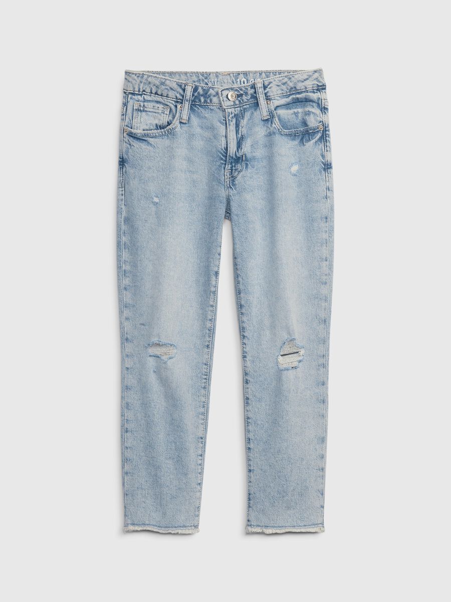 Mid-rise girlfriend jeans with worn look_0