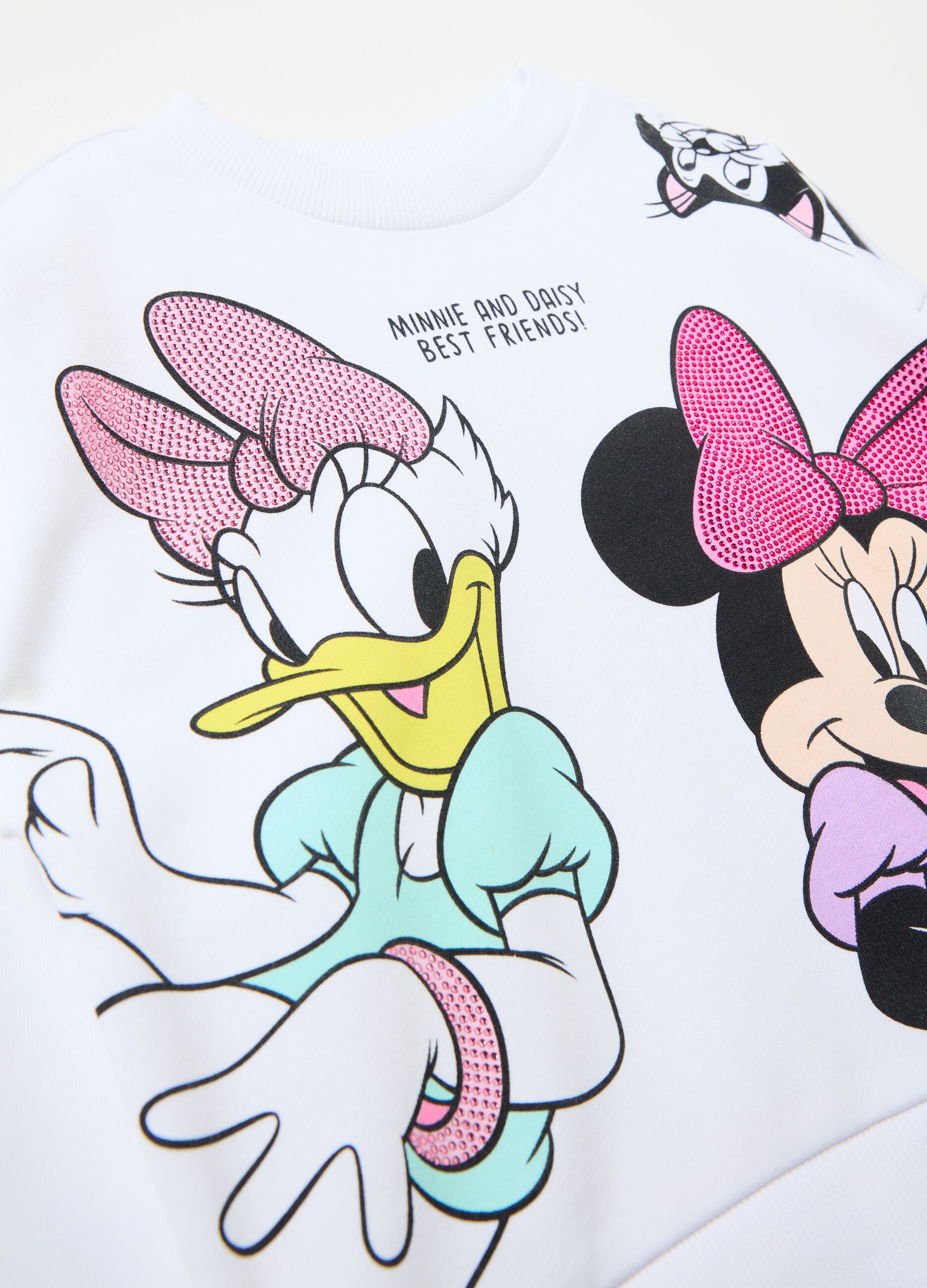 Sweatshirt with Minnie Mouse and Daisy Duck print with diamantés