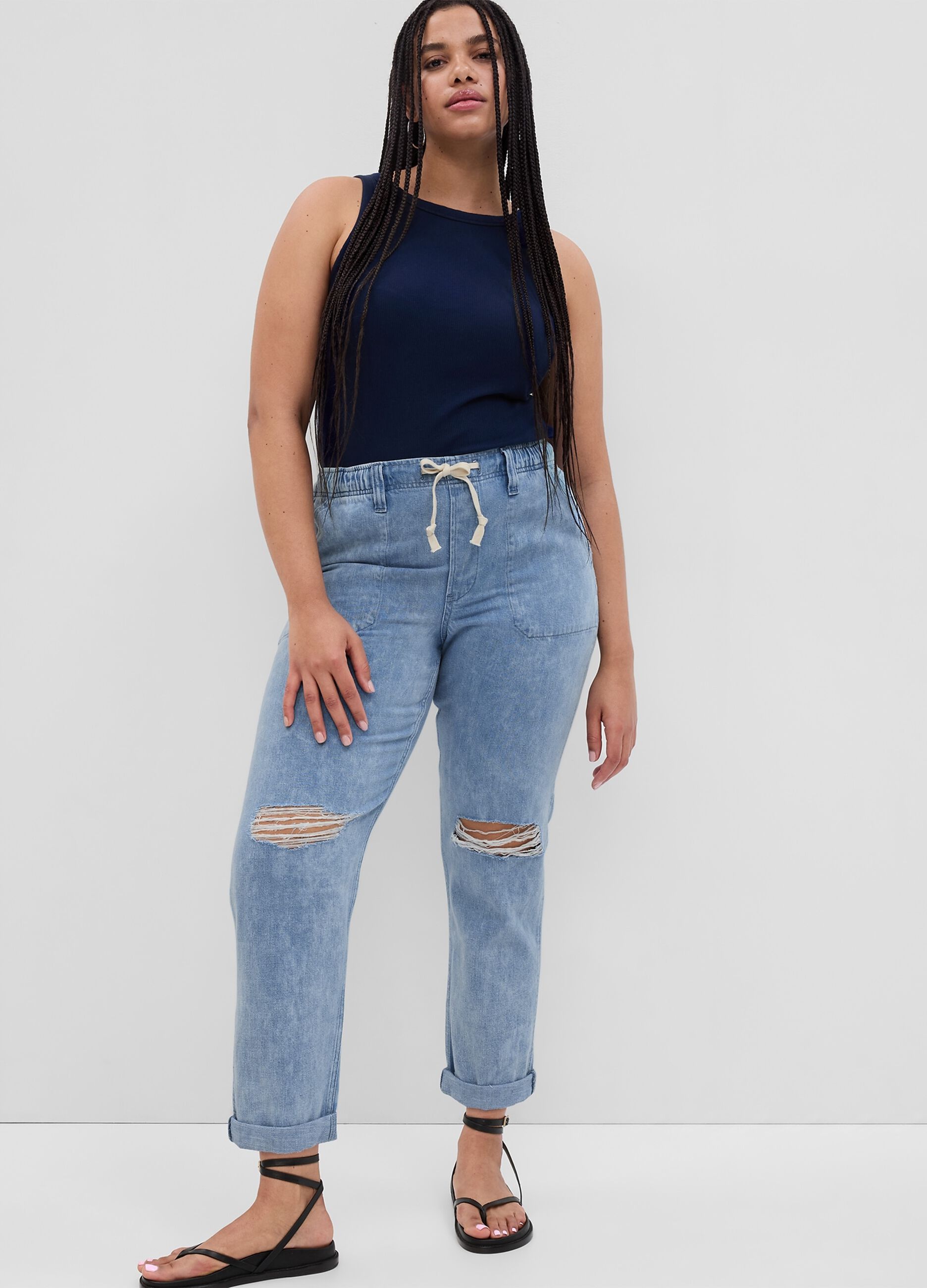 Easy-fit pull-on jeans with drawstring