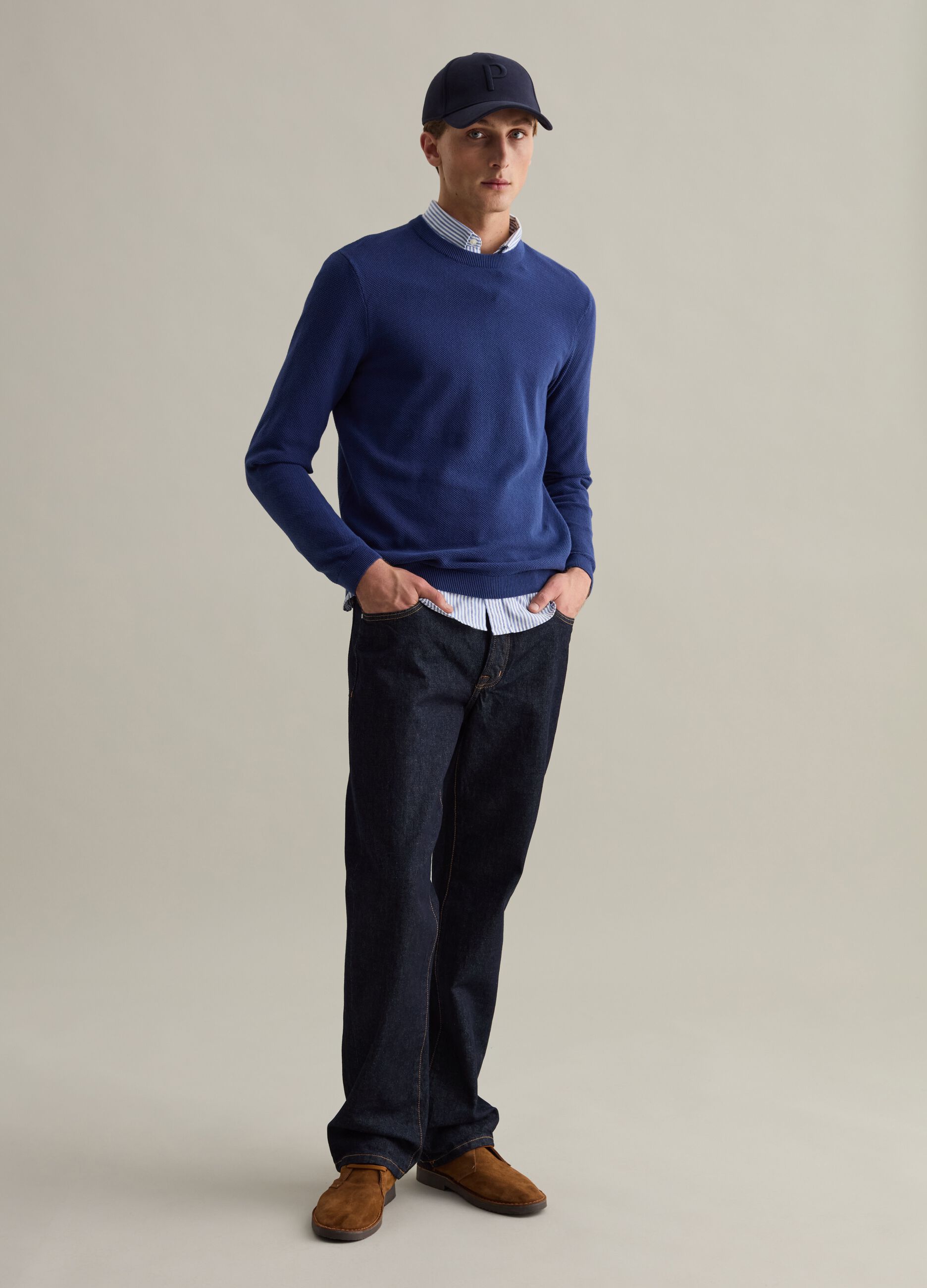 Piquet pullover with round neck