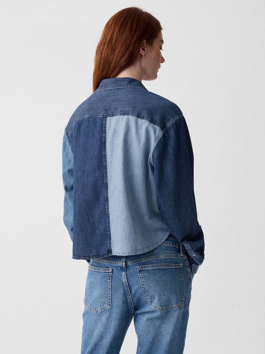 Crop shirt in patchwork denim_2