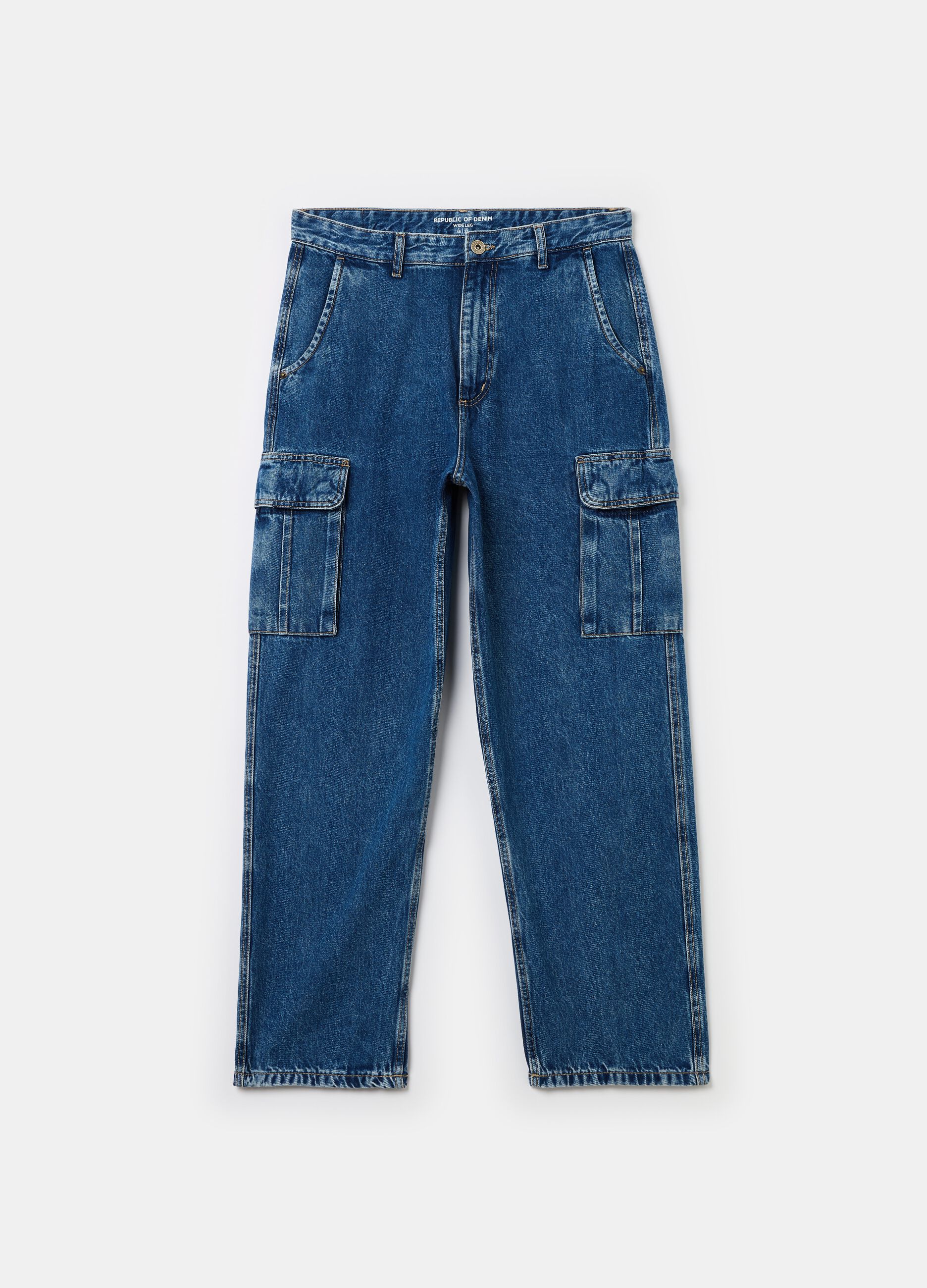 Acid wash cargo jeans